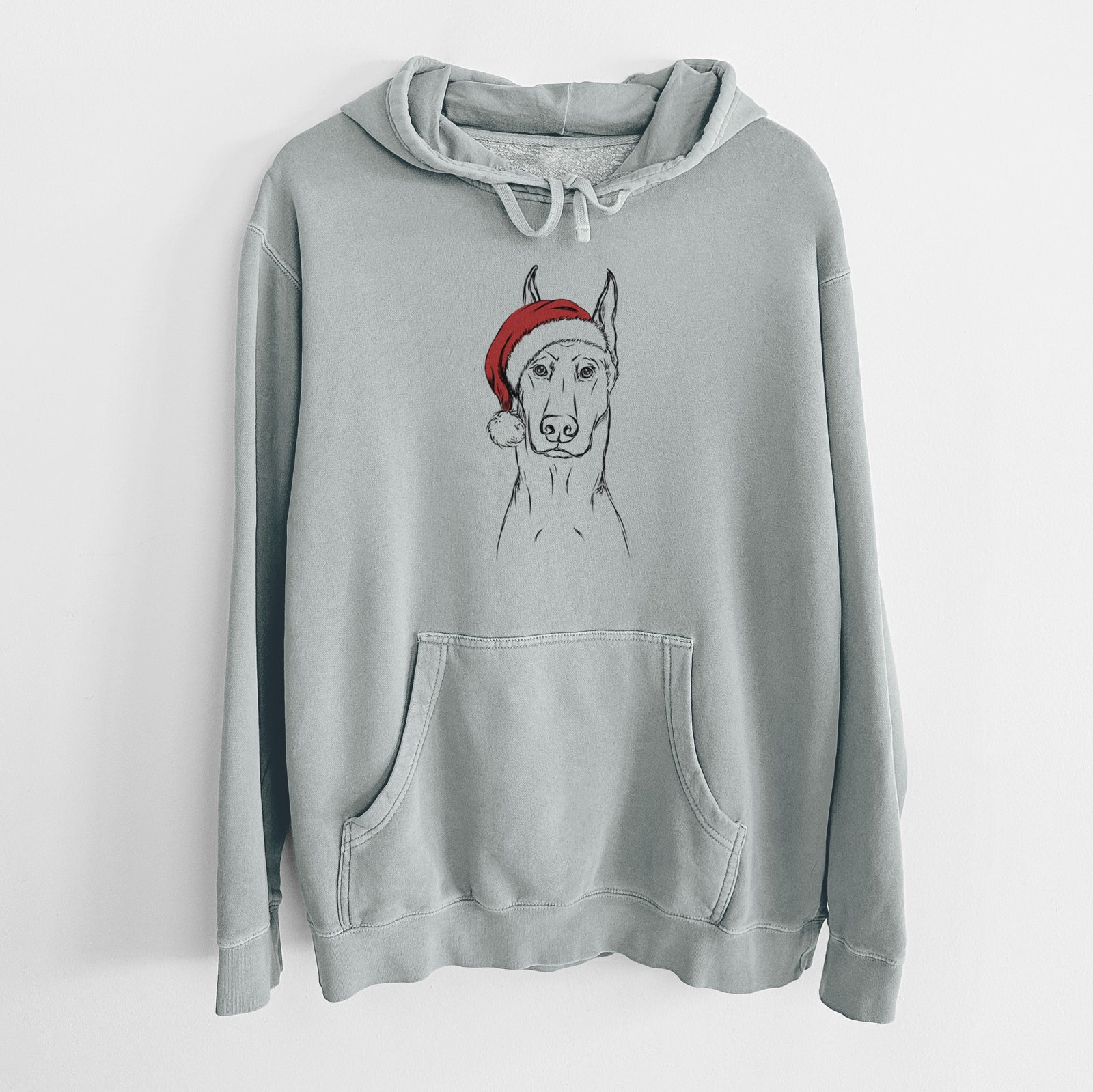 Santa Hat Ace the Doberman Pinscher - Unisex Pigment Dyed Hoodie