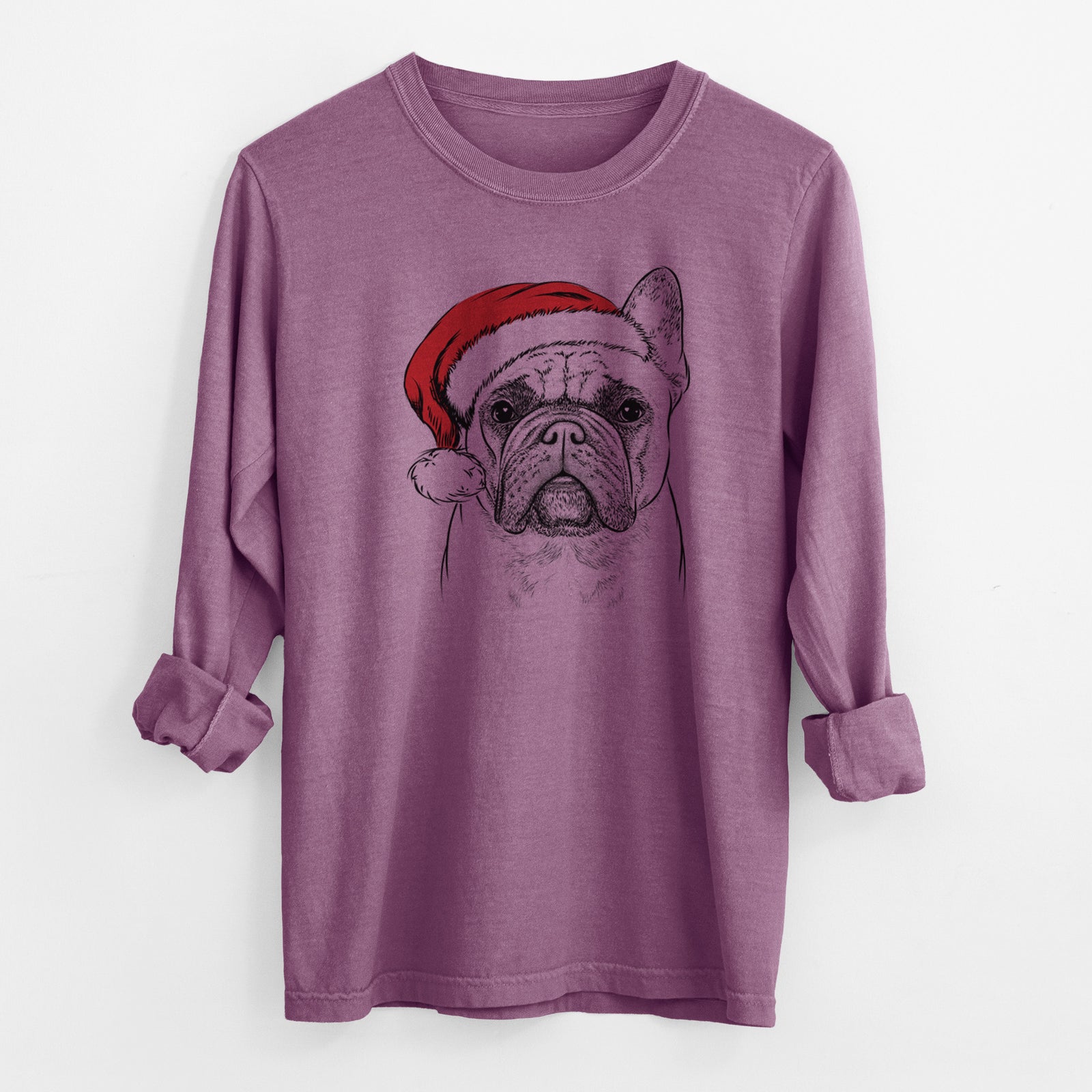 Santa Acelynn the French Bulldog - Men's Heavyweight 100% Cotton Long Sleeve