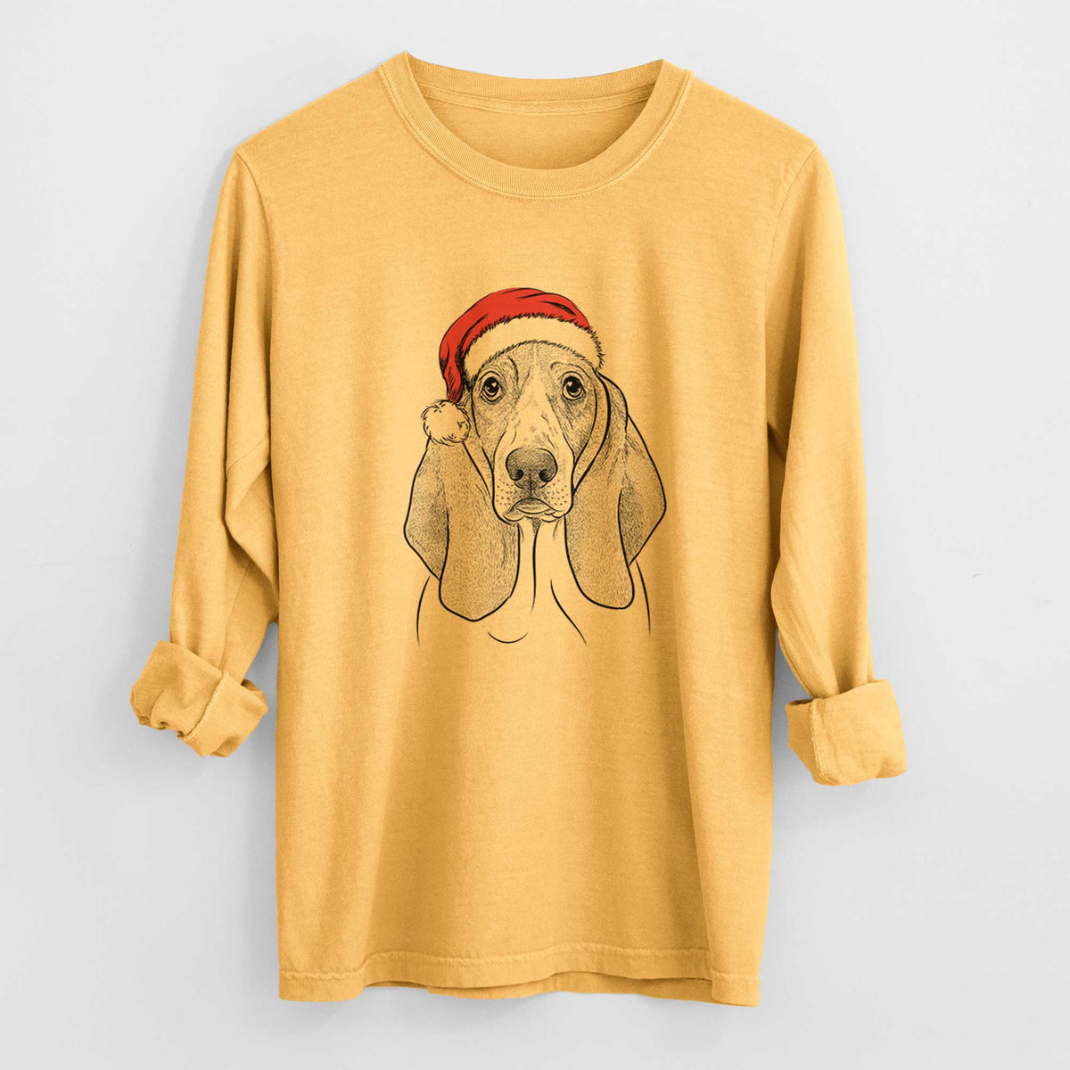 Santa Addison the Basset Hound - Men's Heavyweight 100% Cotton Long Sleeve