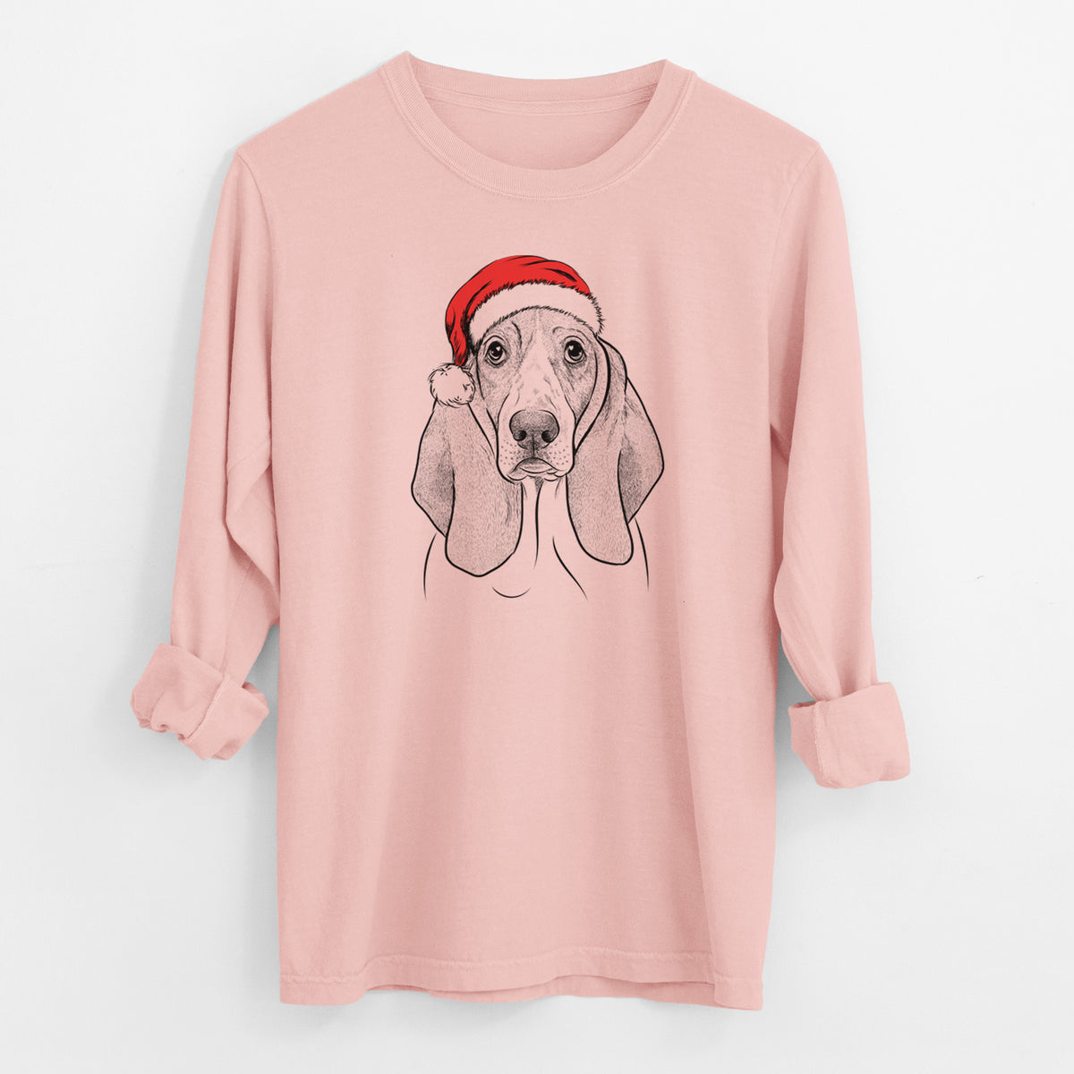 Santa Addison the Basset Hound - Men's Heavyweight 100% Cotton Long Sleeve
