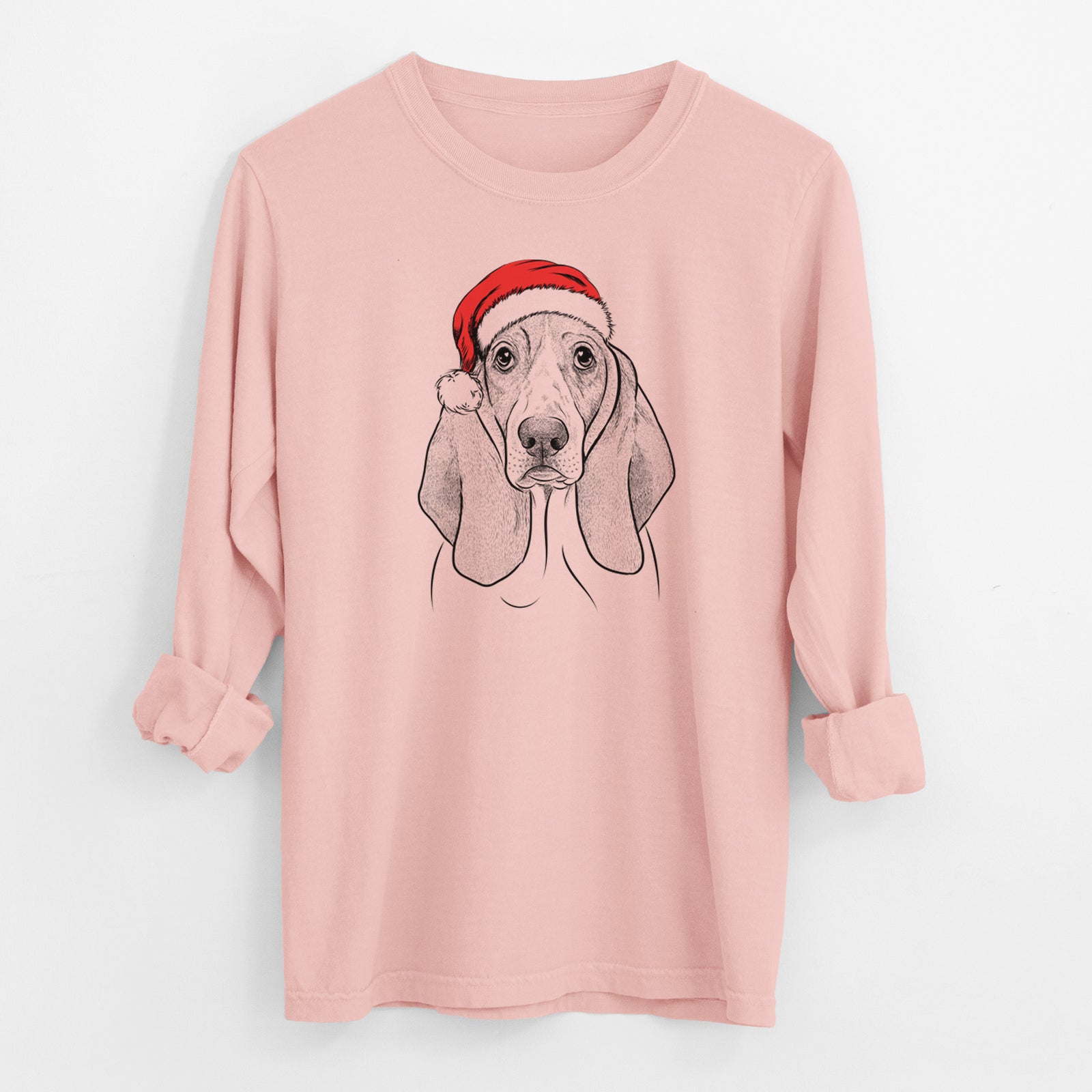 Santa Addison the Basset Hound - Men's Heavyweight 100% Cotton Long Sleeve