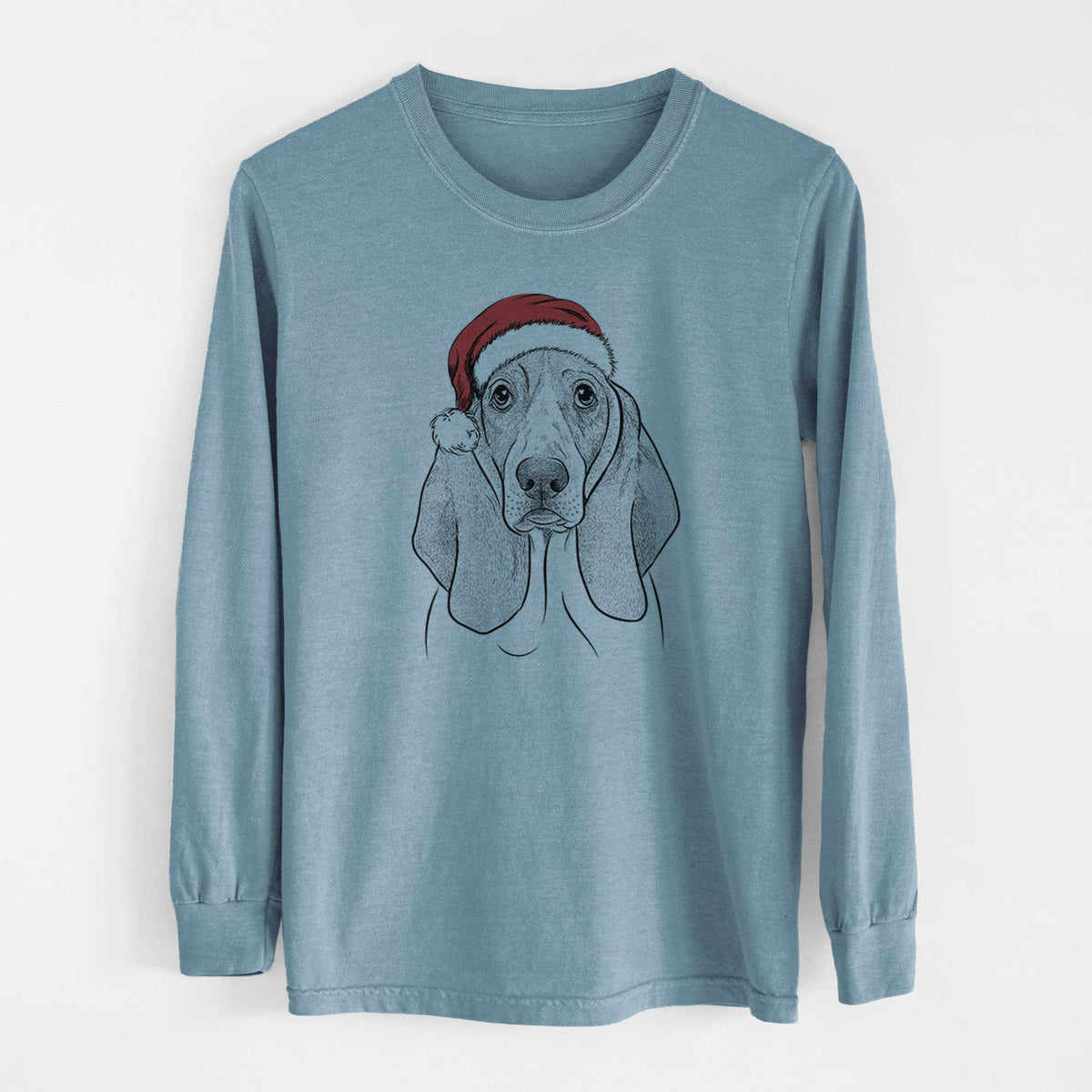 Santa Addison the Basset Hound - Men's Heavyweight 100% Cotton Long Sleeve