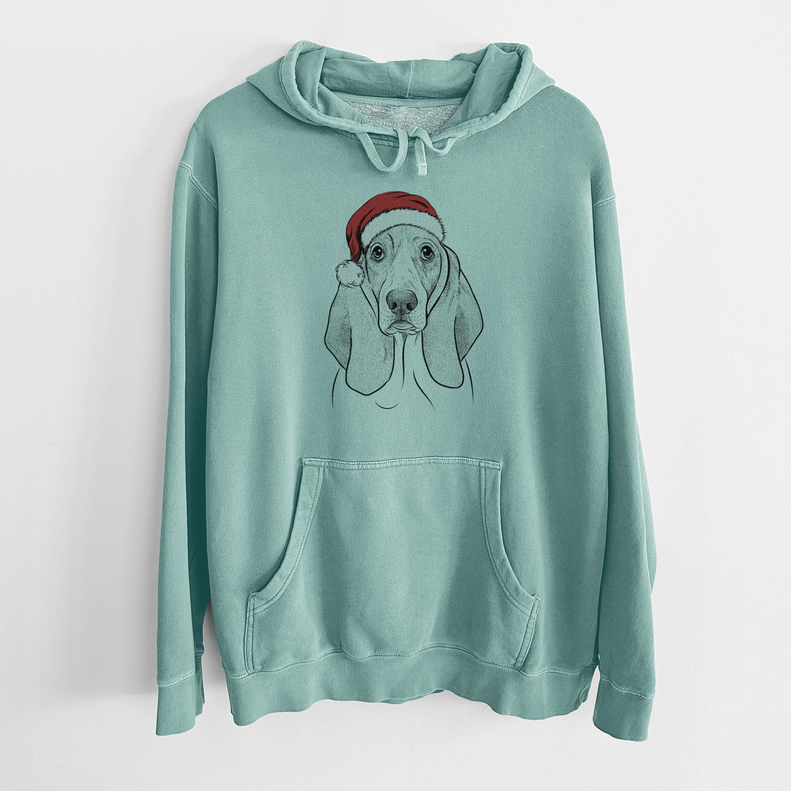Santa Hat Addison the Basset Hound - Unisex Pigment Dyed Hoodie