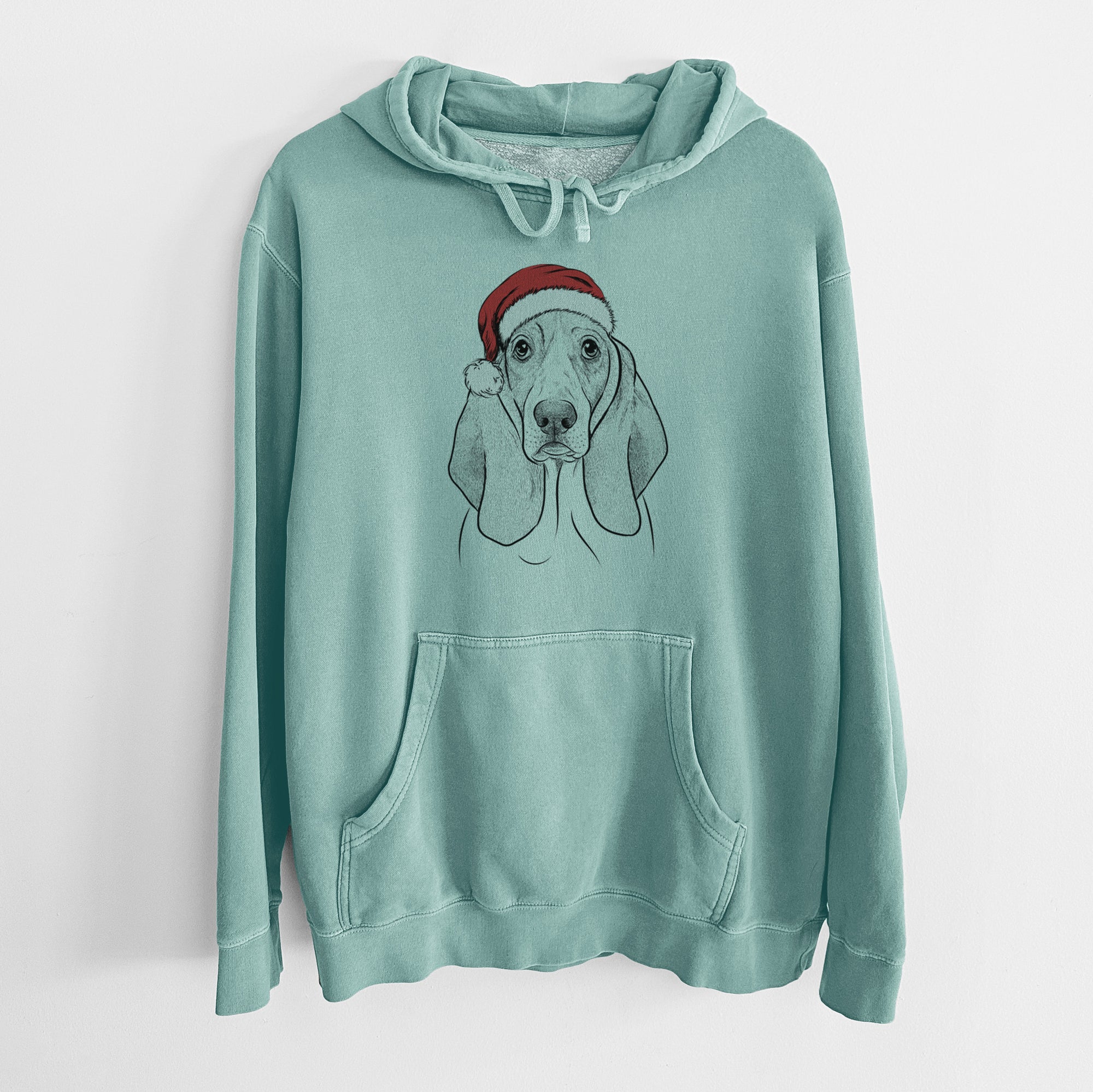 Santa Hat Addison the Basset Hound - Unisex Pigment Dyed Hoodie