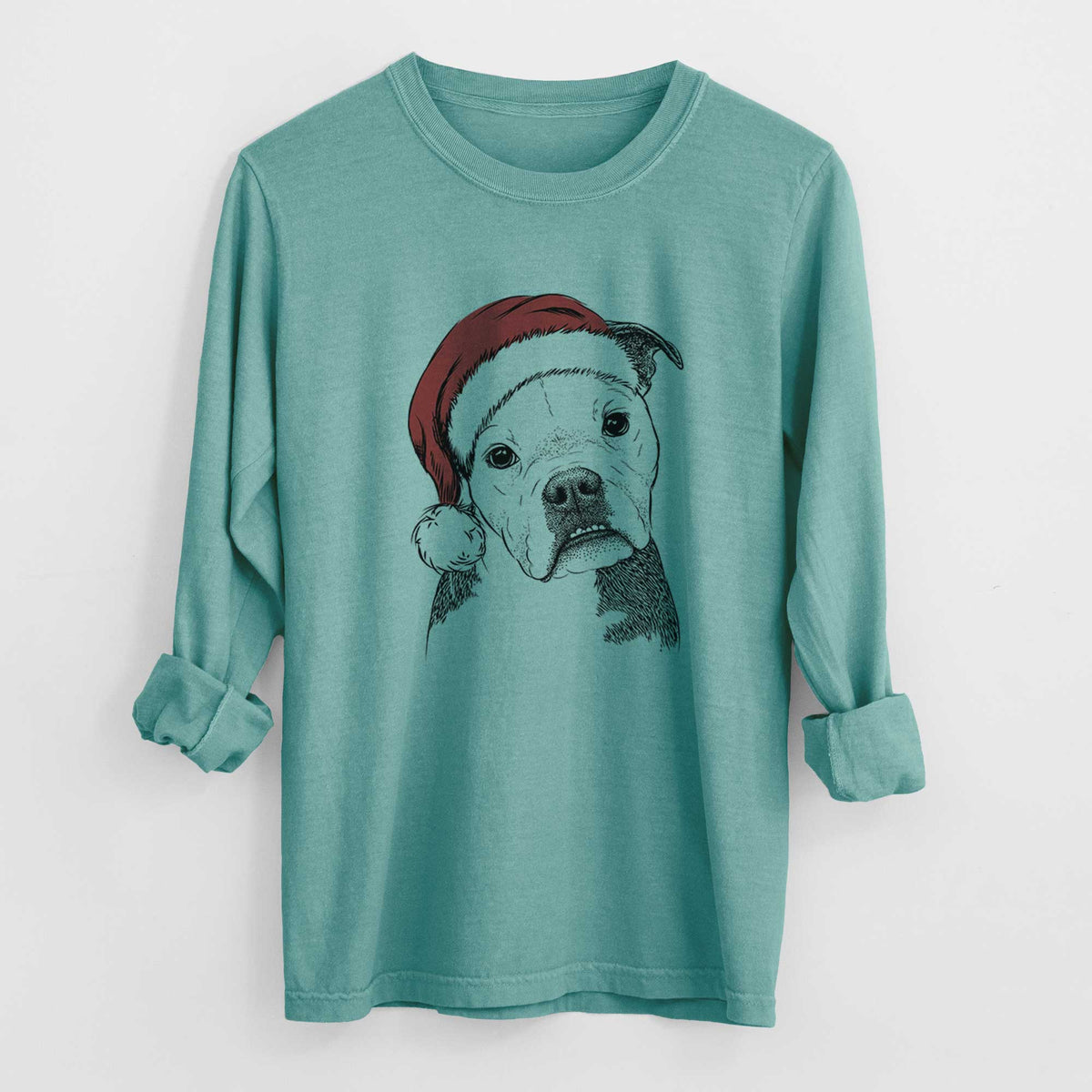 Santa Aggy the Olde English Bulldogge - Men's Heavyweight 100% Cotton Long Sleeve