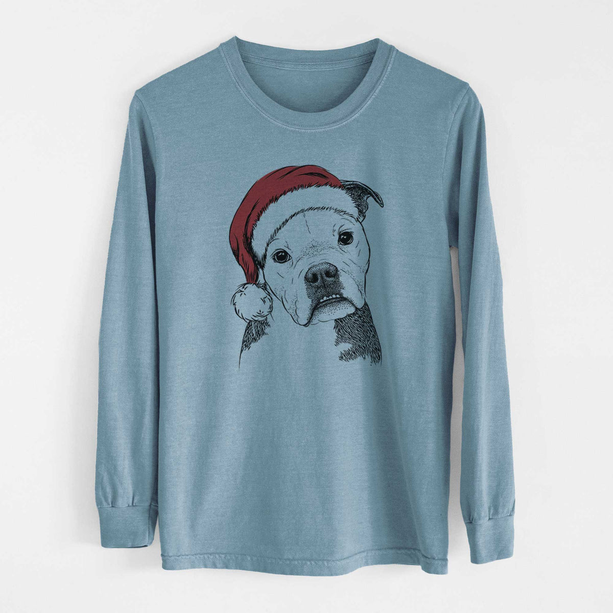 Santa Aggy the Olde English Bulldogge - Men's Heavyweight 100% Cotton Long Sleeve