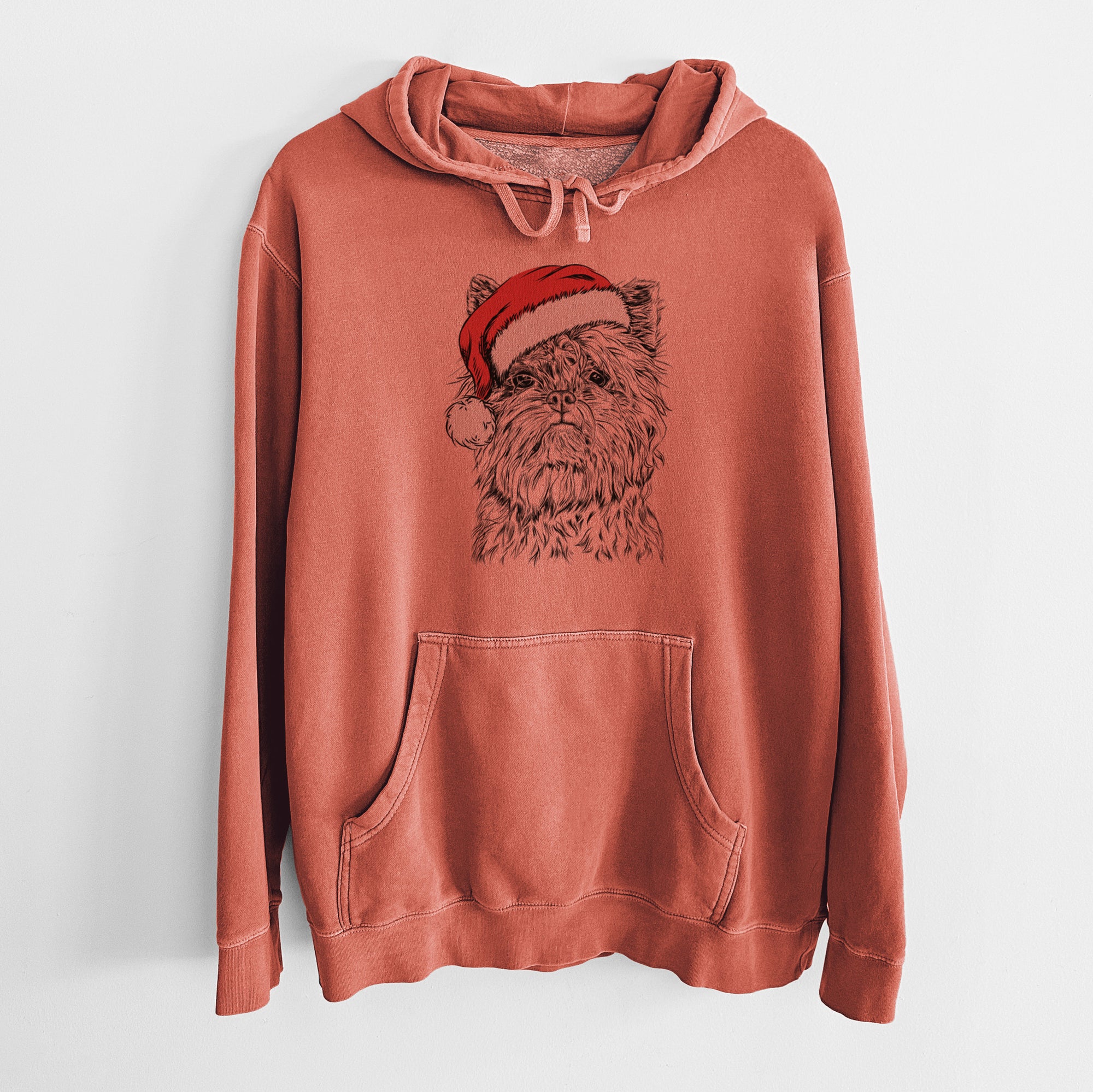 Santa Hat Alvin the Affenpinscher - Unisex Pigment Dyed Hoodie