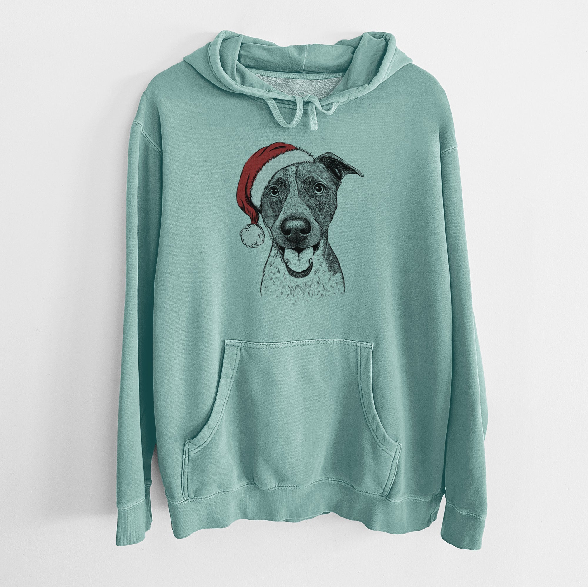 Santa Hat Amigo the Heeler Mix - Unisex Pigment Dyed Hoodie