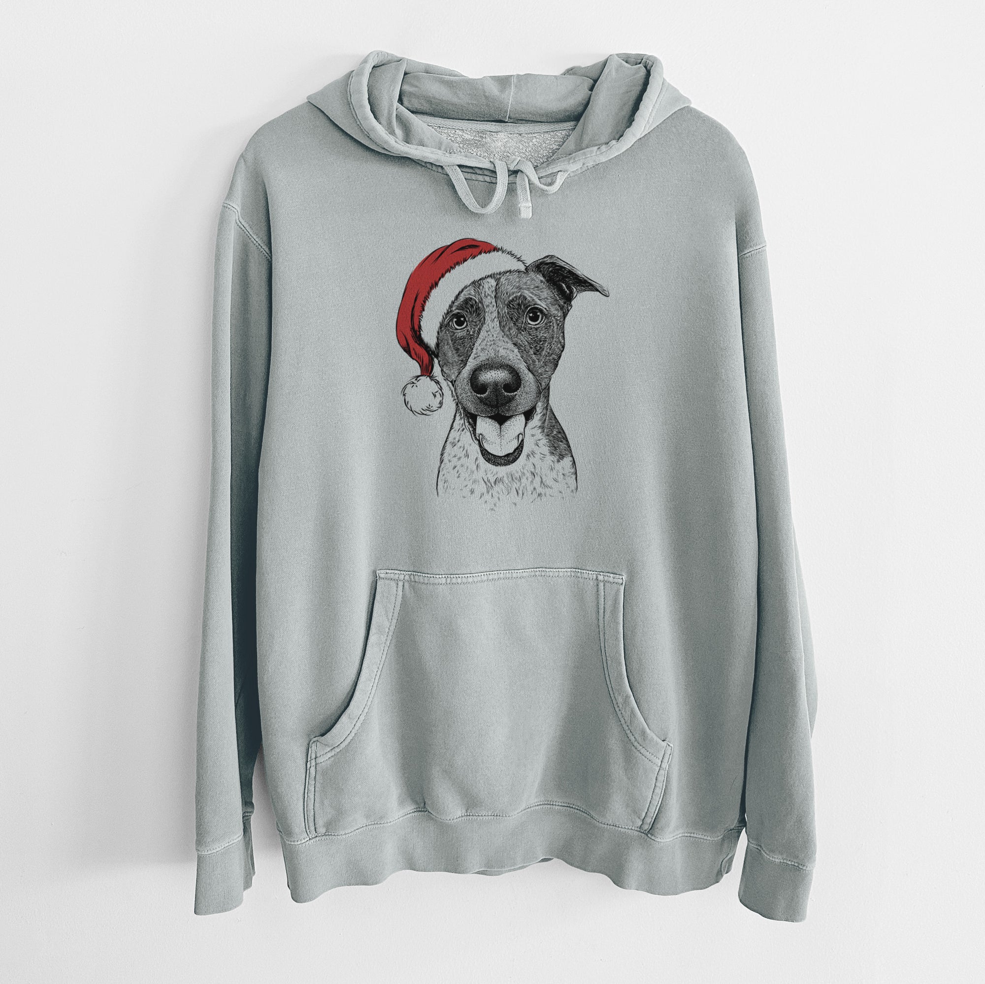 Santa Hat Amigo the Heeler Mix - Unisex Pigment Dyed Hoodie