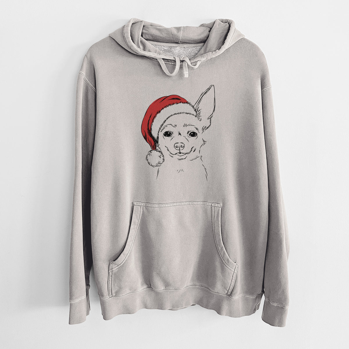 Santa Hat Amos the Chihuahua - Unisex Pigment Dyed Hoodie