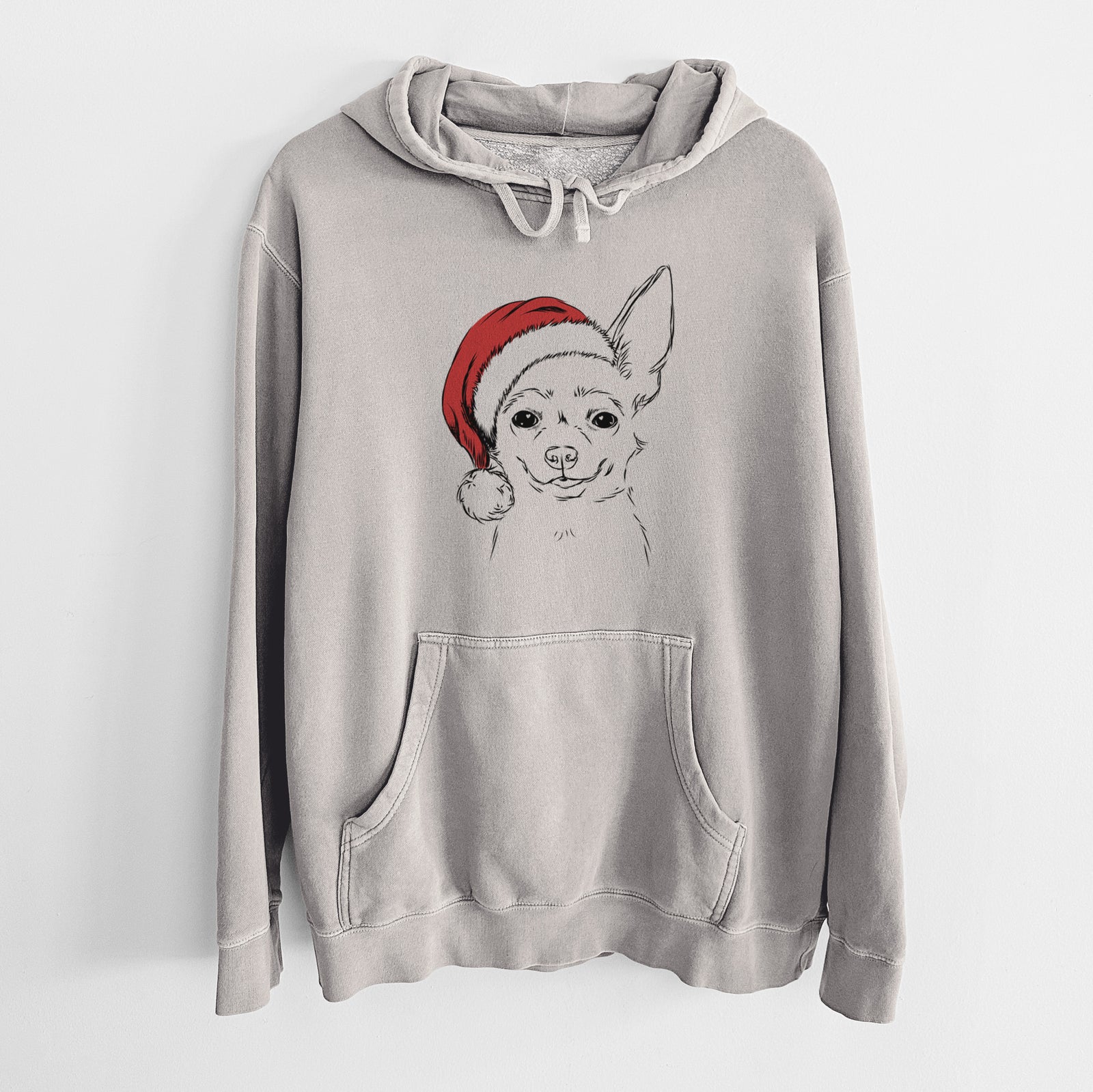 Santa Hat Amos the Chihuahua - Unisex Pigment Dyed Hoodie