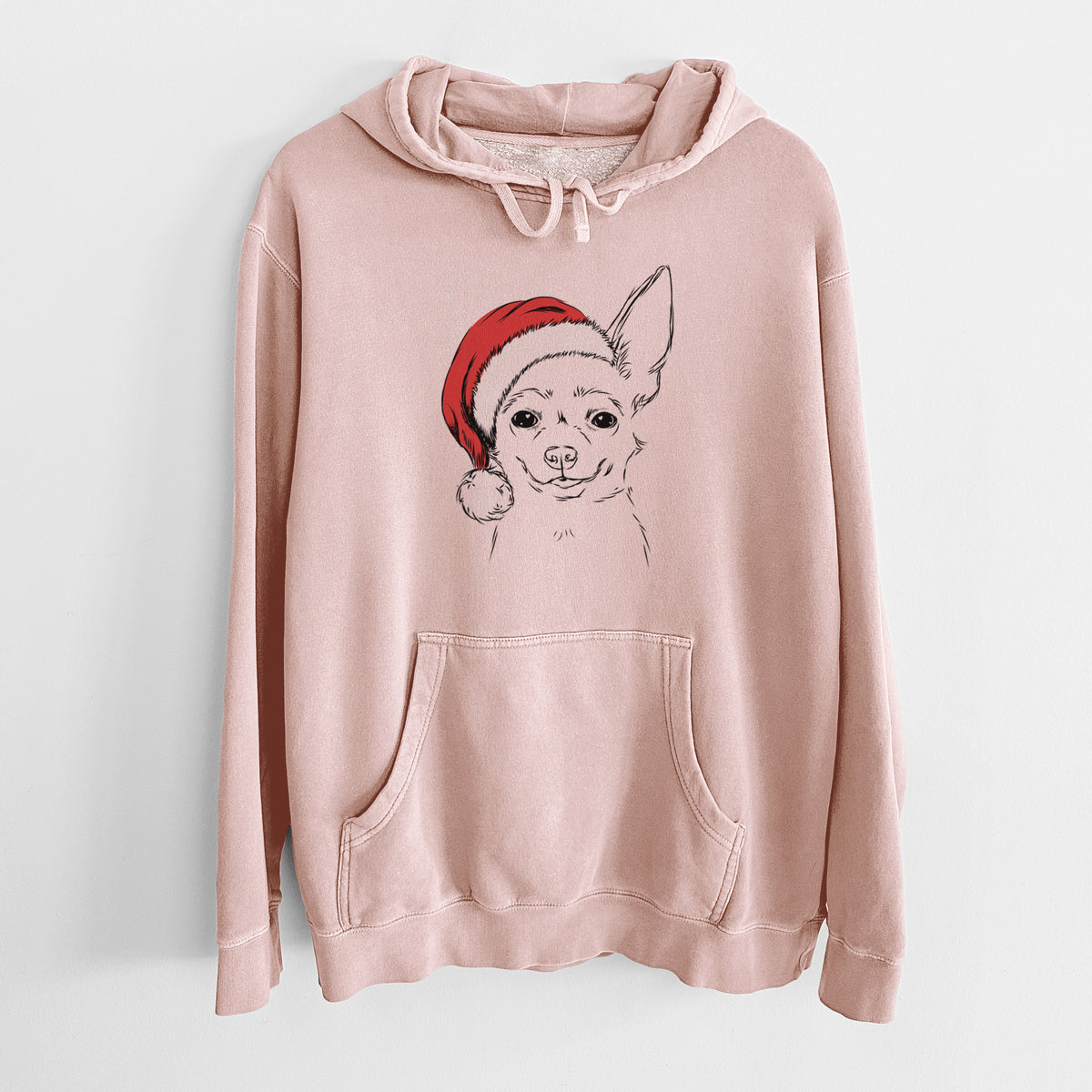 Santa Hat Amos the Chihuahua - Unisex Pigment Dyed Hoodie