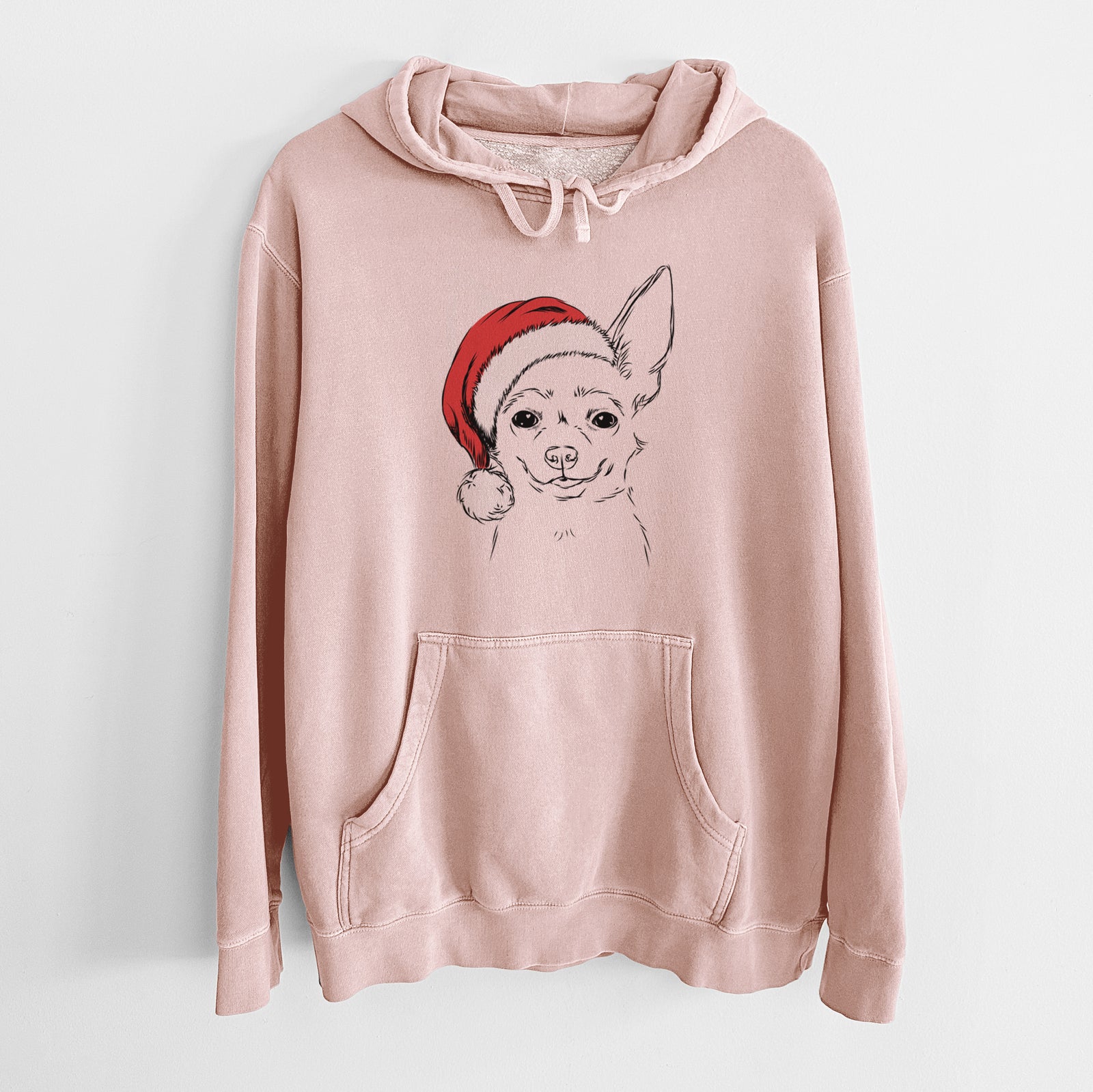 Santa Hat Amos the Chihuahua - Unisex Pigment Dyed Hoodie