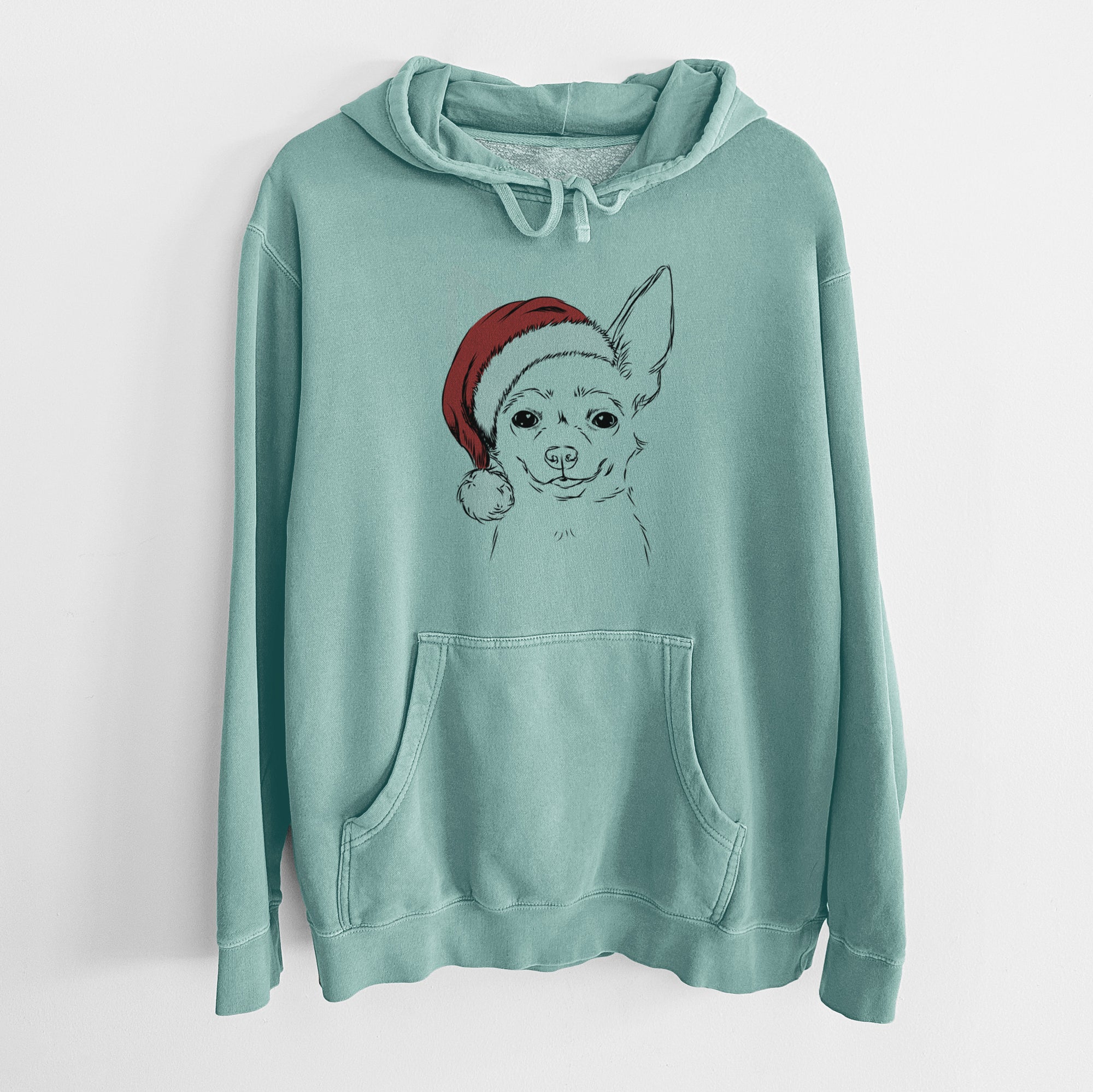 Santa Hat Amos the Chihuahua - Unisex Pigment Dyed Hoodie