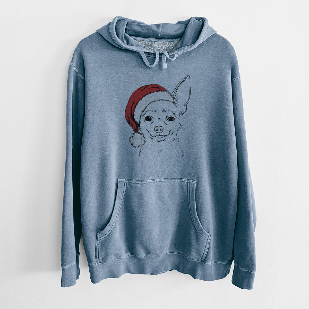 Santa Hat Amos the Chihuahua - Unisex Pigment Dyed Hoodie