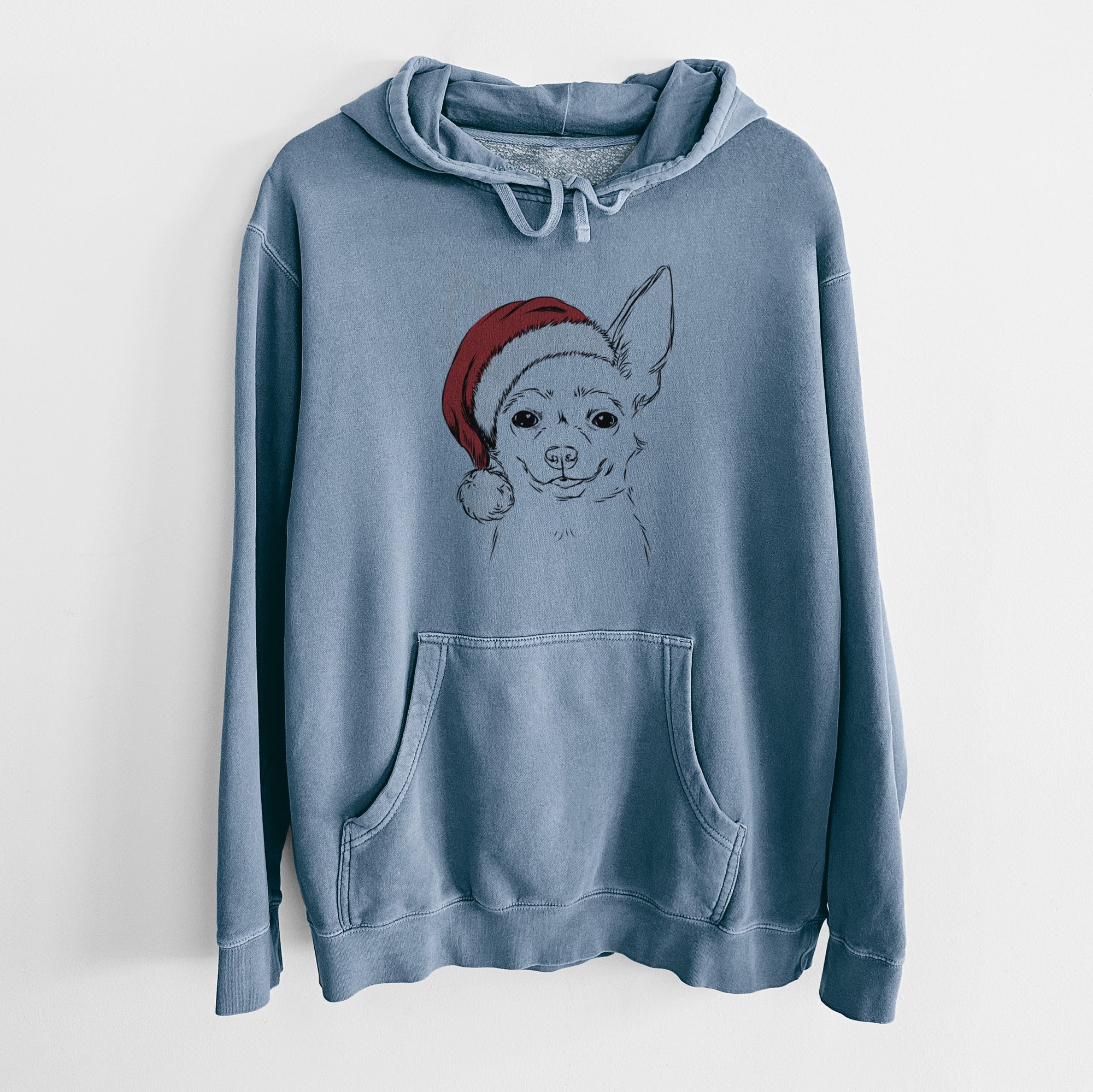 Santa Hat Amos the Chihuahua - Unisex Pigment Dyed Hoodie