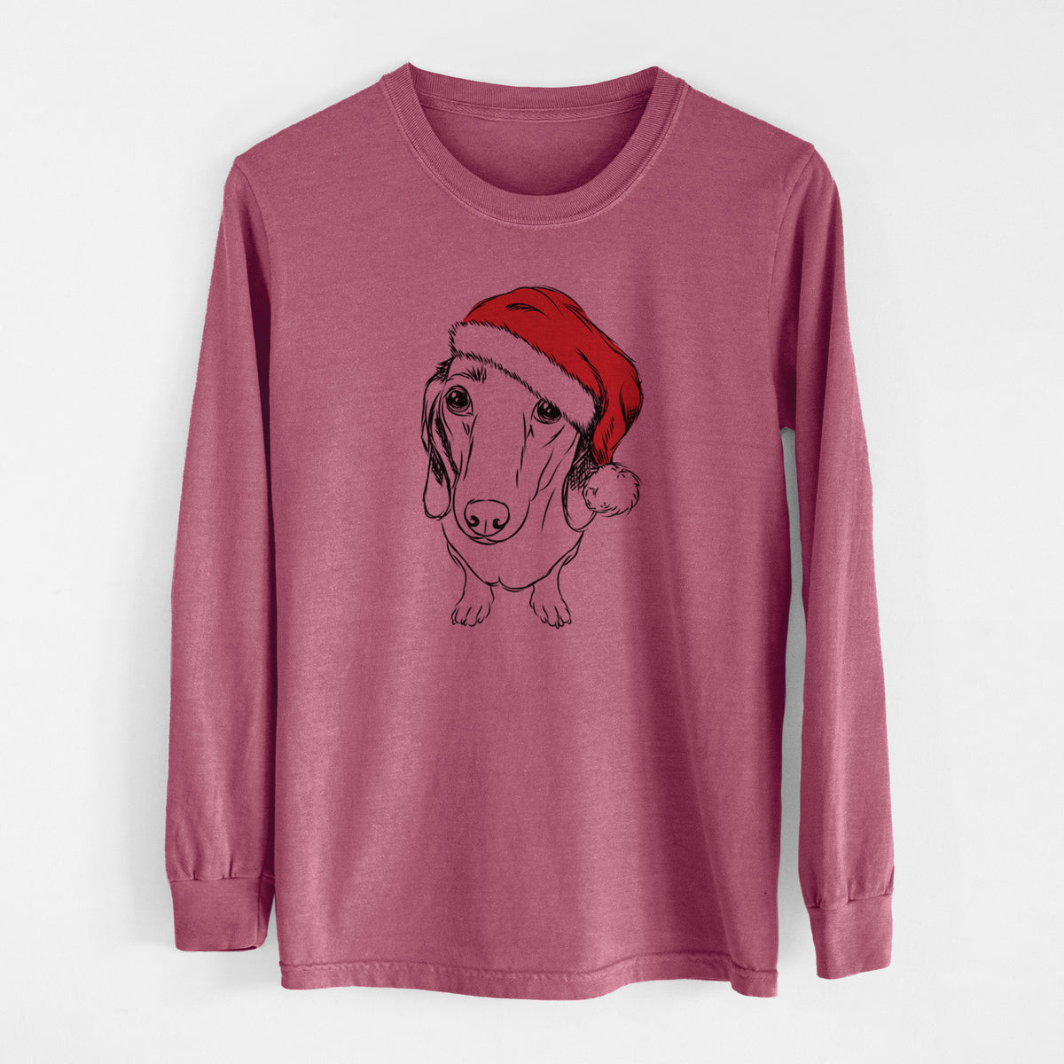 Santa Annabelle the Dachshund - Men&#39;s Heavyweight 100% Cotton Long Sleeve