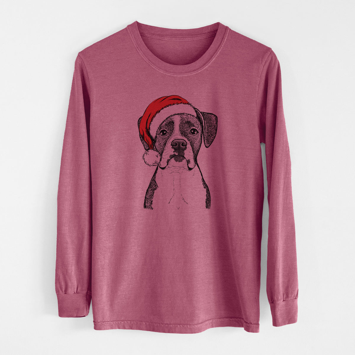 Santa Annie the Boxer - Men's Heavyweight 100% Cotton Long Sleeve