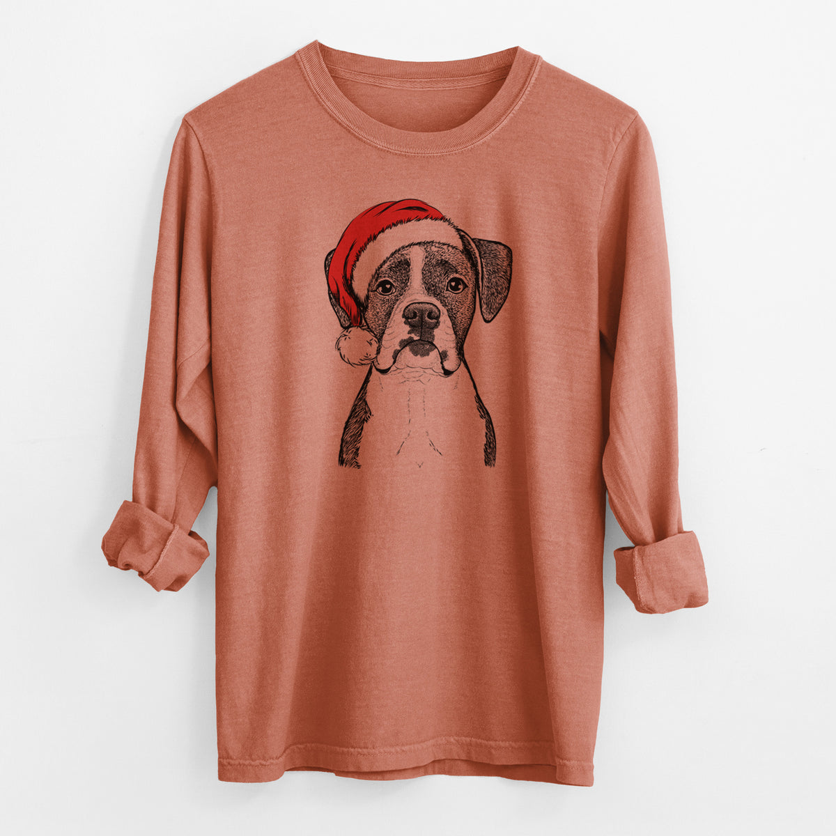 Santa Annie the Boxer - Men's Heavyweight 100% Cotton Long Sleeve