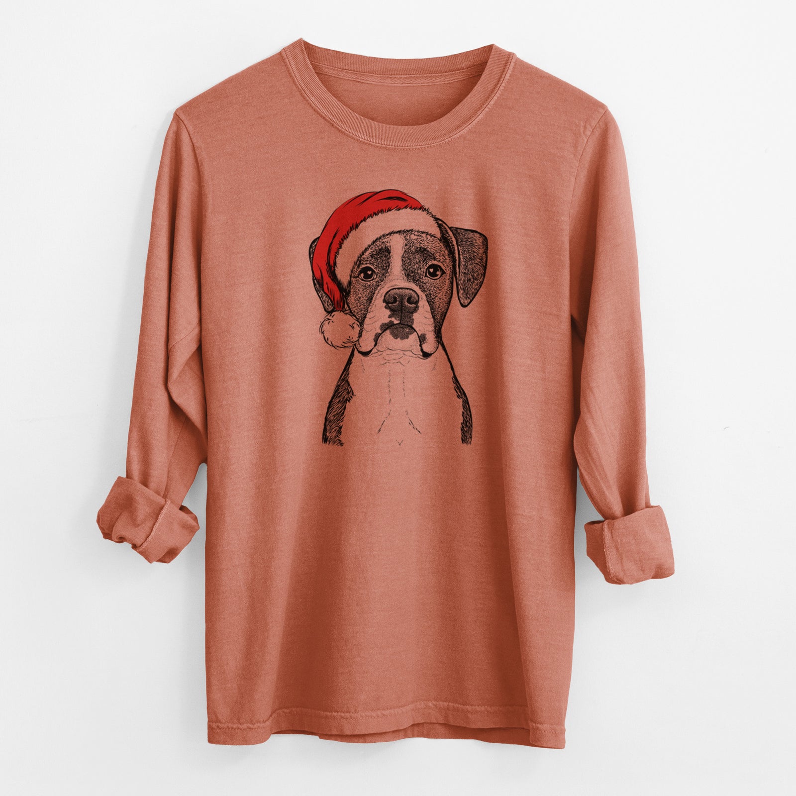 Santa Annie the Boxer - Men's Heavyweight 100% Cotton Long Sleeve