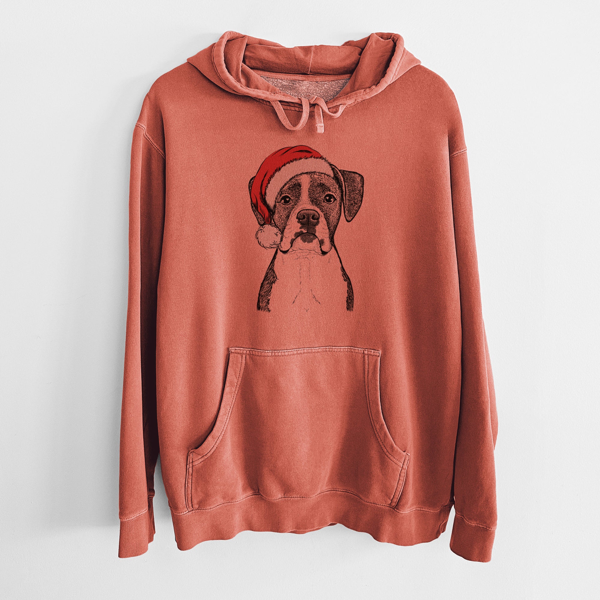 Santa Hat Annie the Boxer - Unisex Pigment Dyed Hoodie