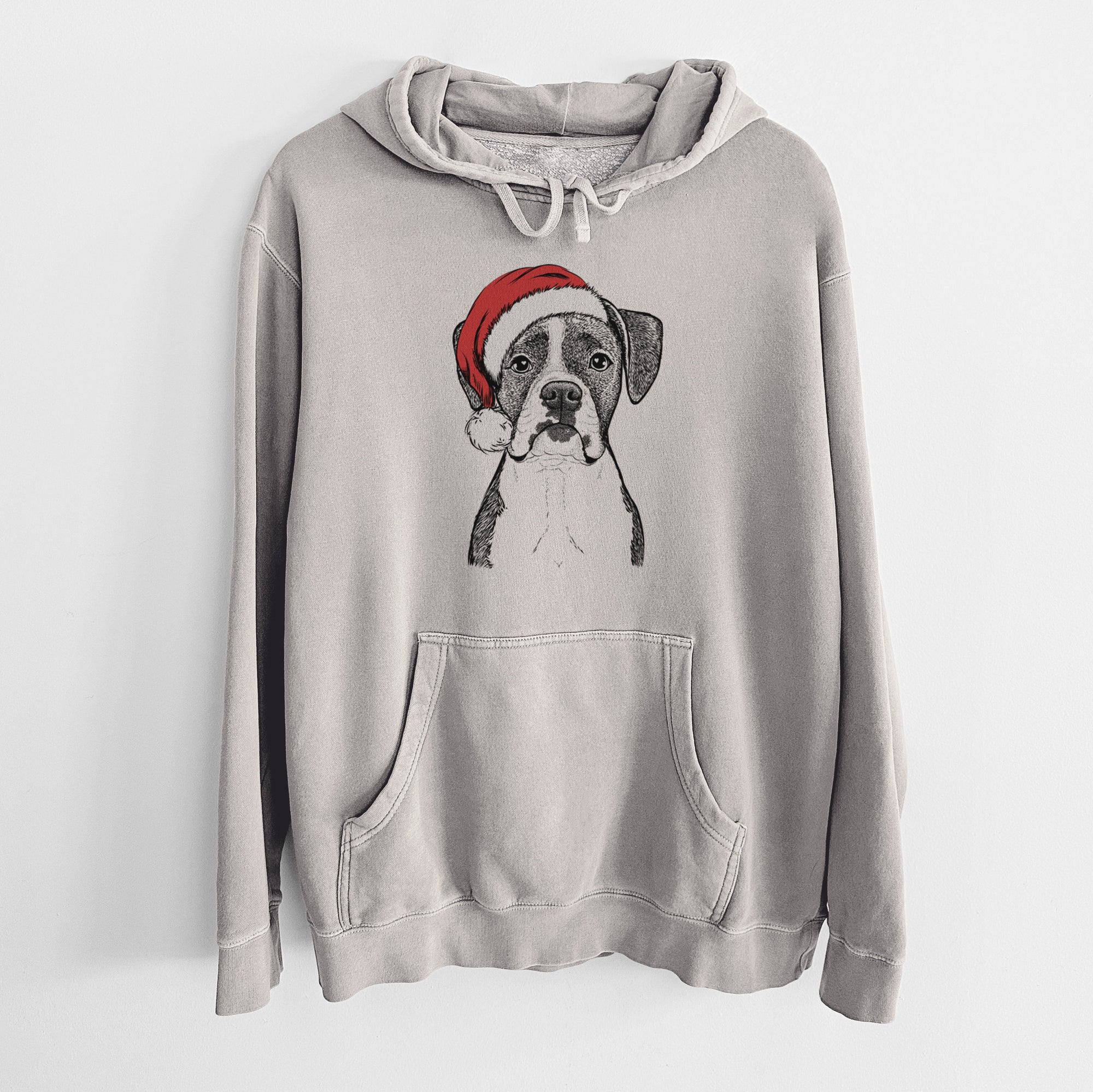 Santa Hat Annie the Boxer - Unisex Pigment Dyed Hoodie