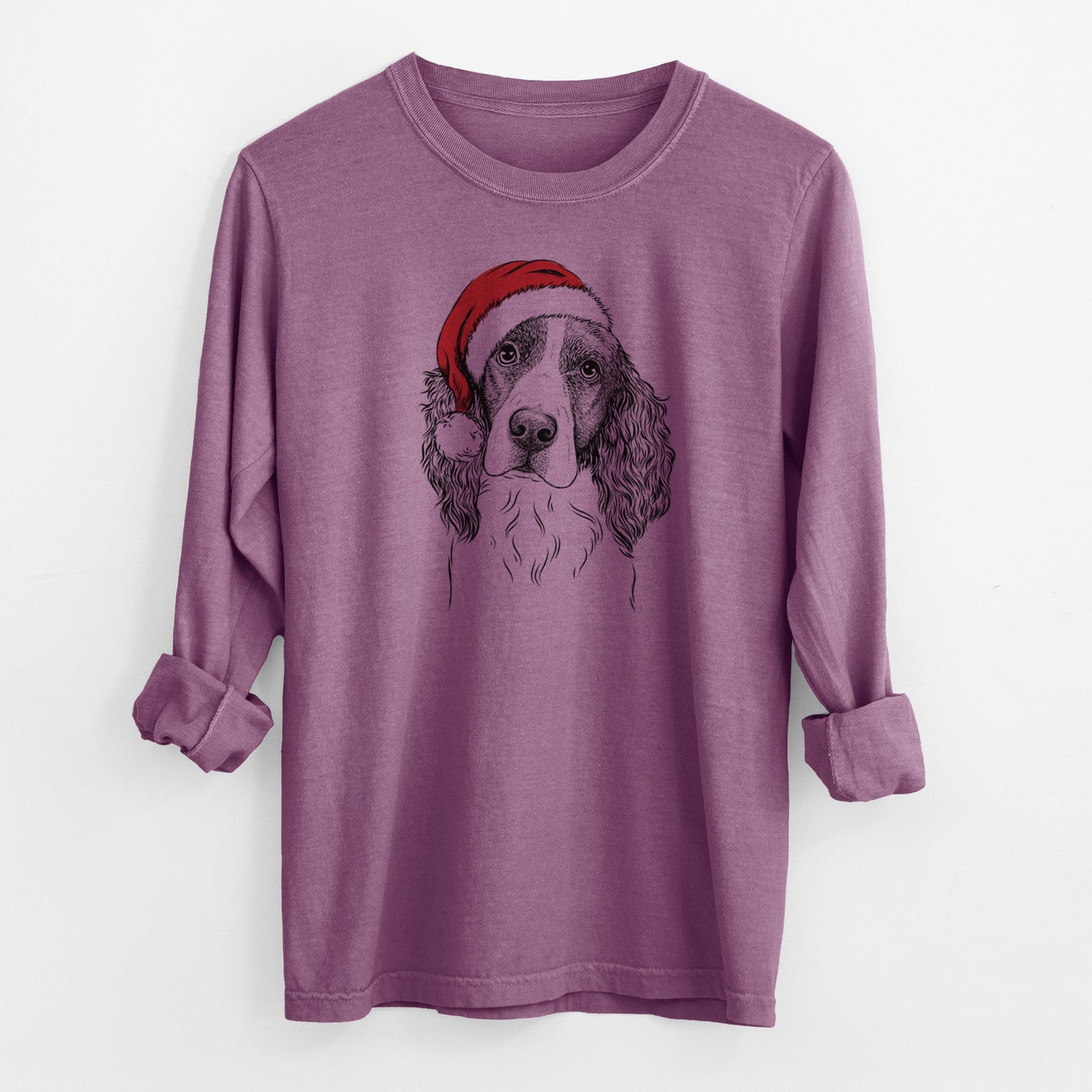 Santa Annie the English Springer Spaniel - Men's Heavyweight 100% Cotton Long Sleeve