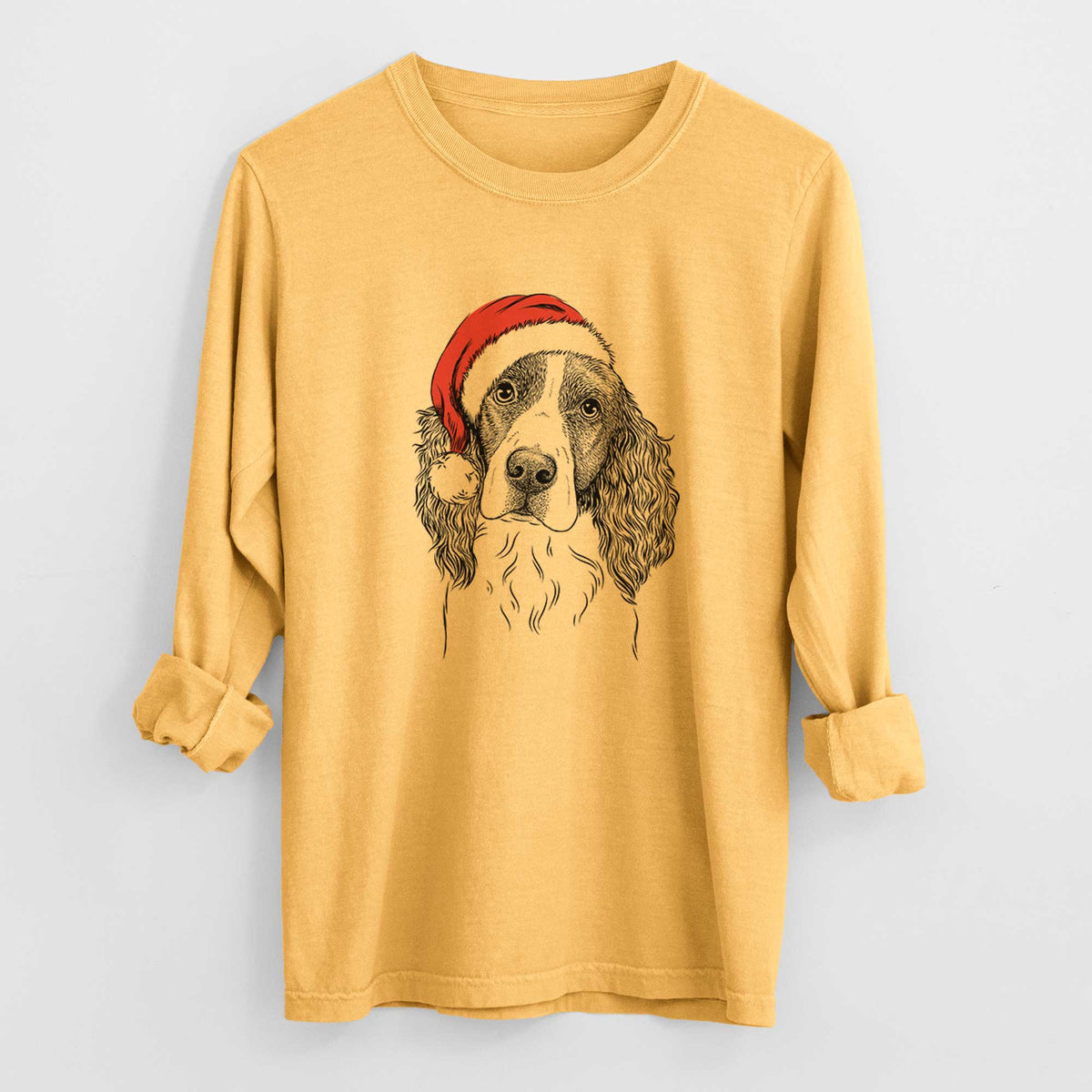 Santa Annie the English Springer Spaniel - Men's Heavyweight 100% Cotton Long Sleeve