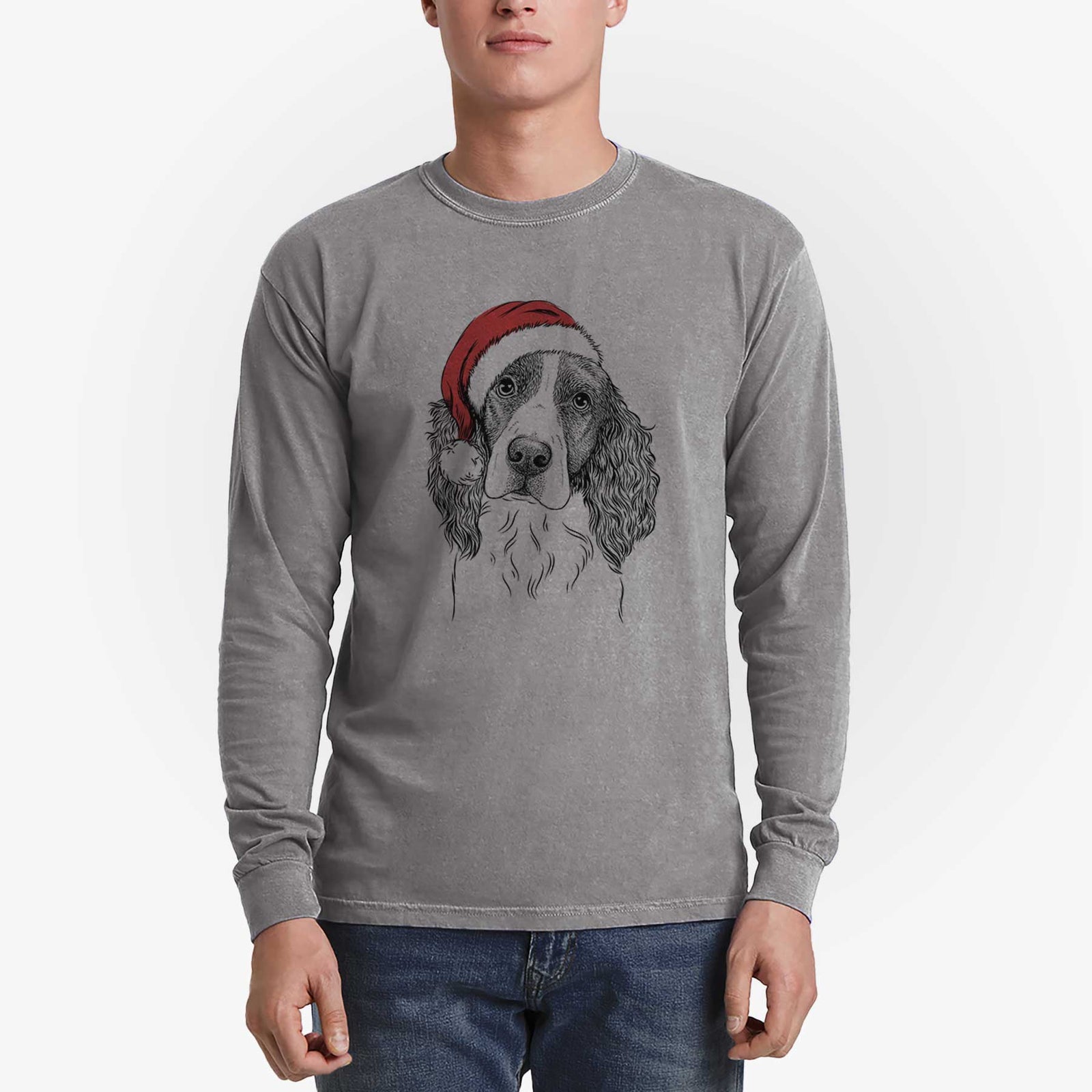 Santa Annie the English Springer Spaniel - Men's Heavyweight 100% Cotton Long Sleeve