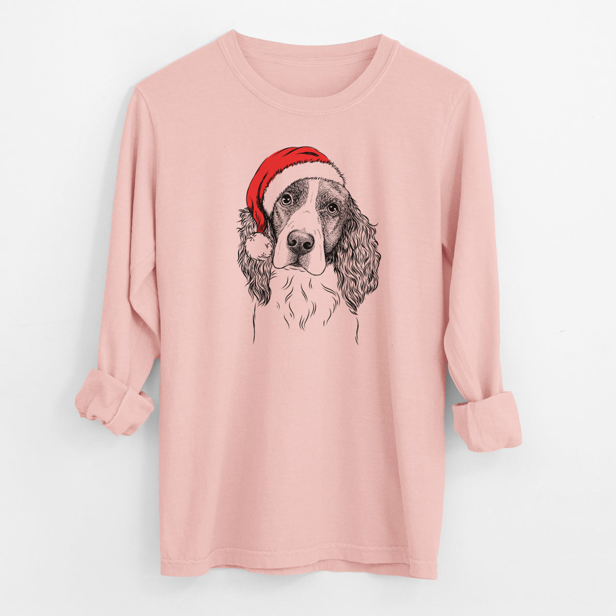 Santa Annie the English Springer Spaniel - Men's Heavyweight 100% Cotton Long Sleeve