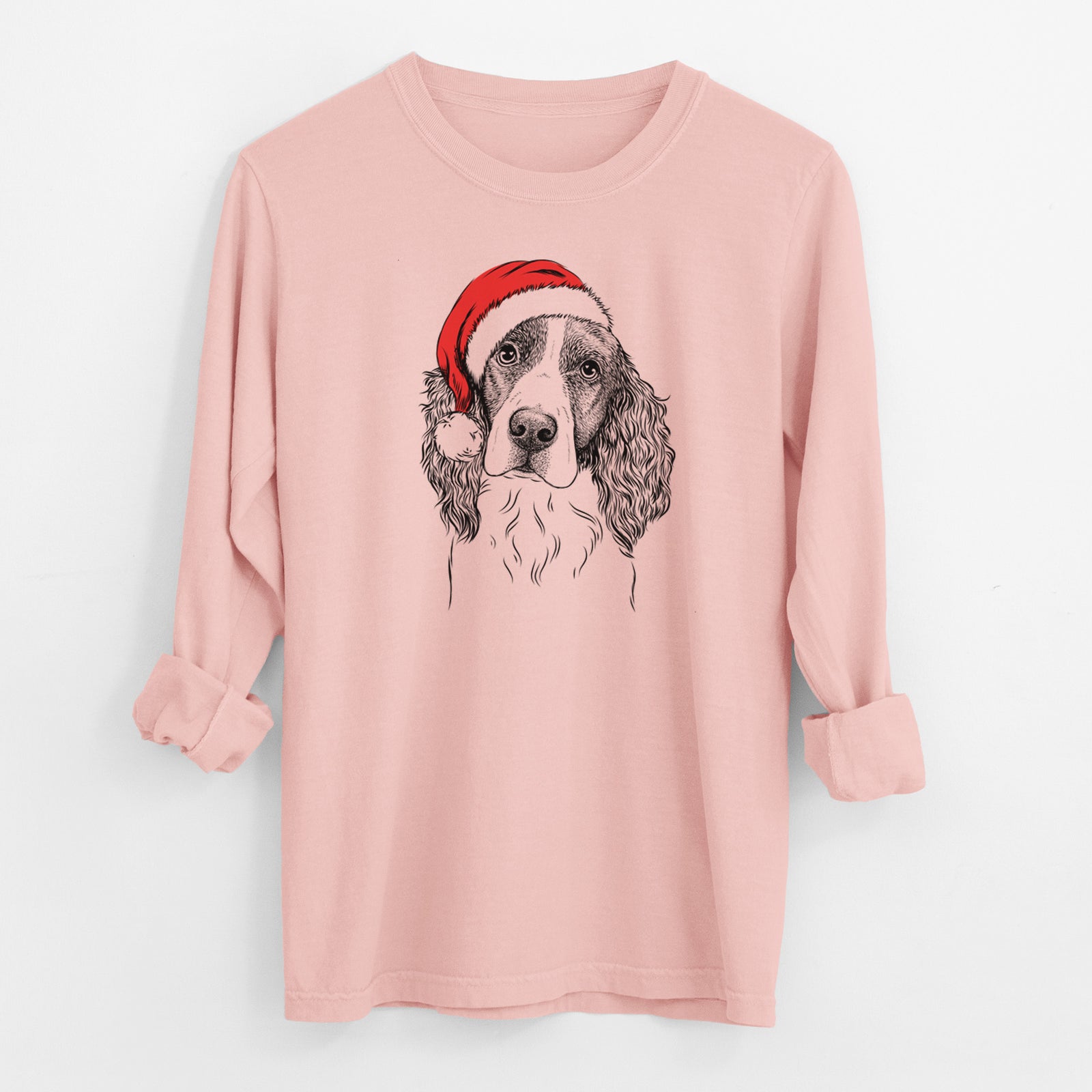 Santa Annie the English Springer Spaniel - Men's Heavyweight 100% Cotton Long Sleeve