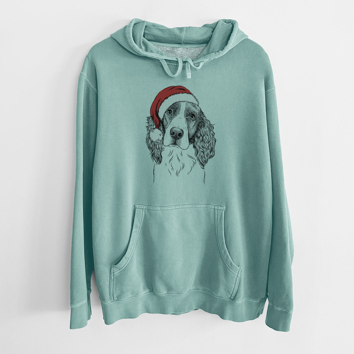 Santa Hat Annie the English Springer Spaniel - Unisex Pigment Dyed Hoodie