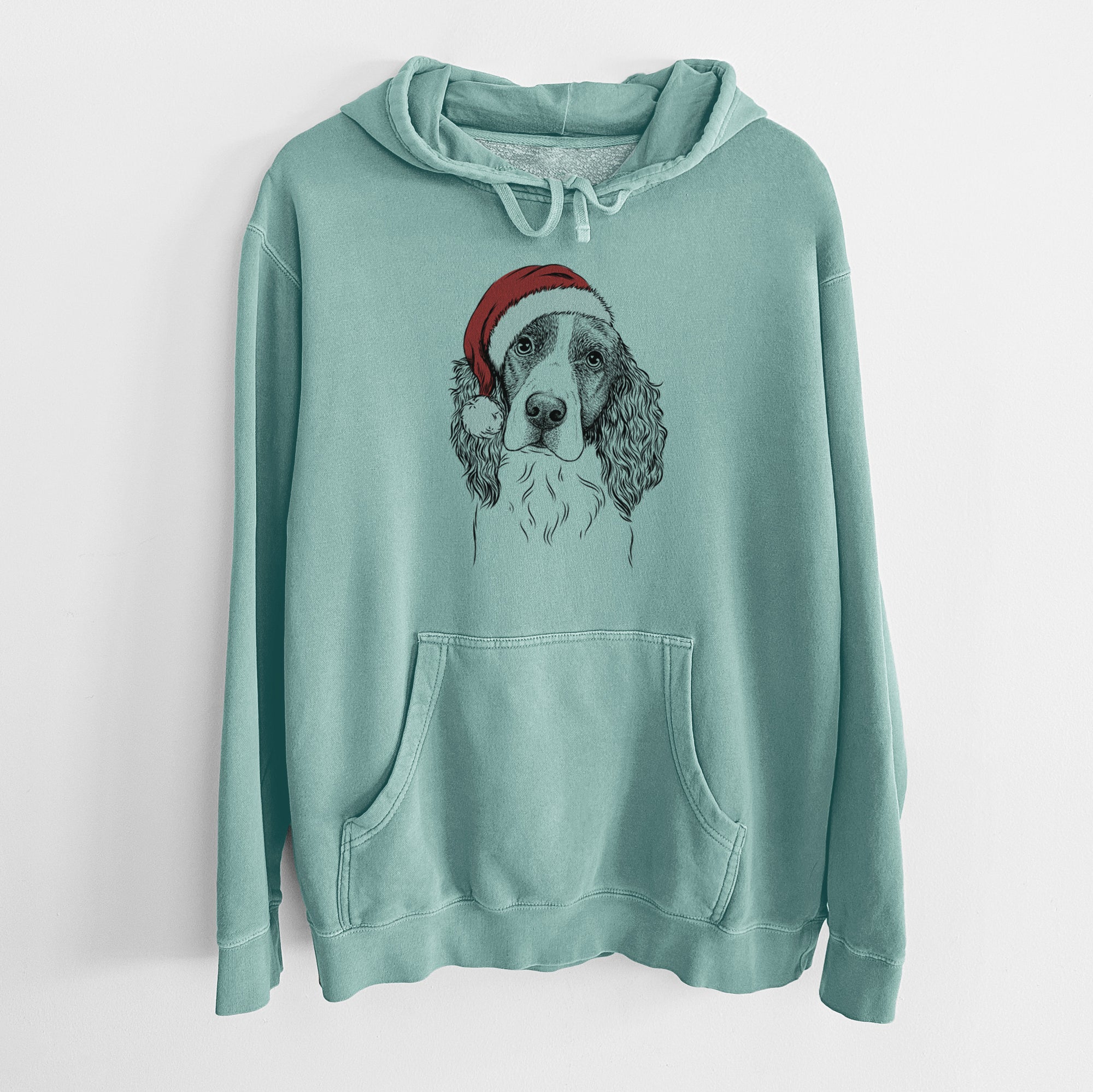 Santa Hat Annie the English Springer Spaniel - Unisex Pigment Dyed Hoodie