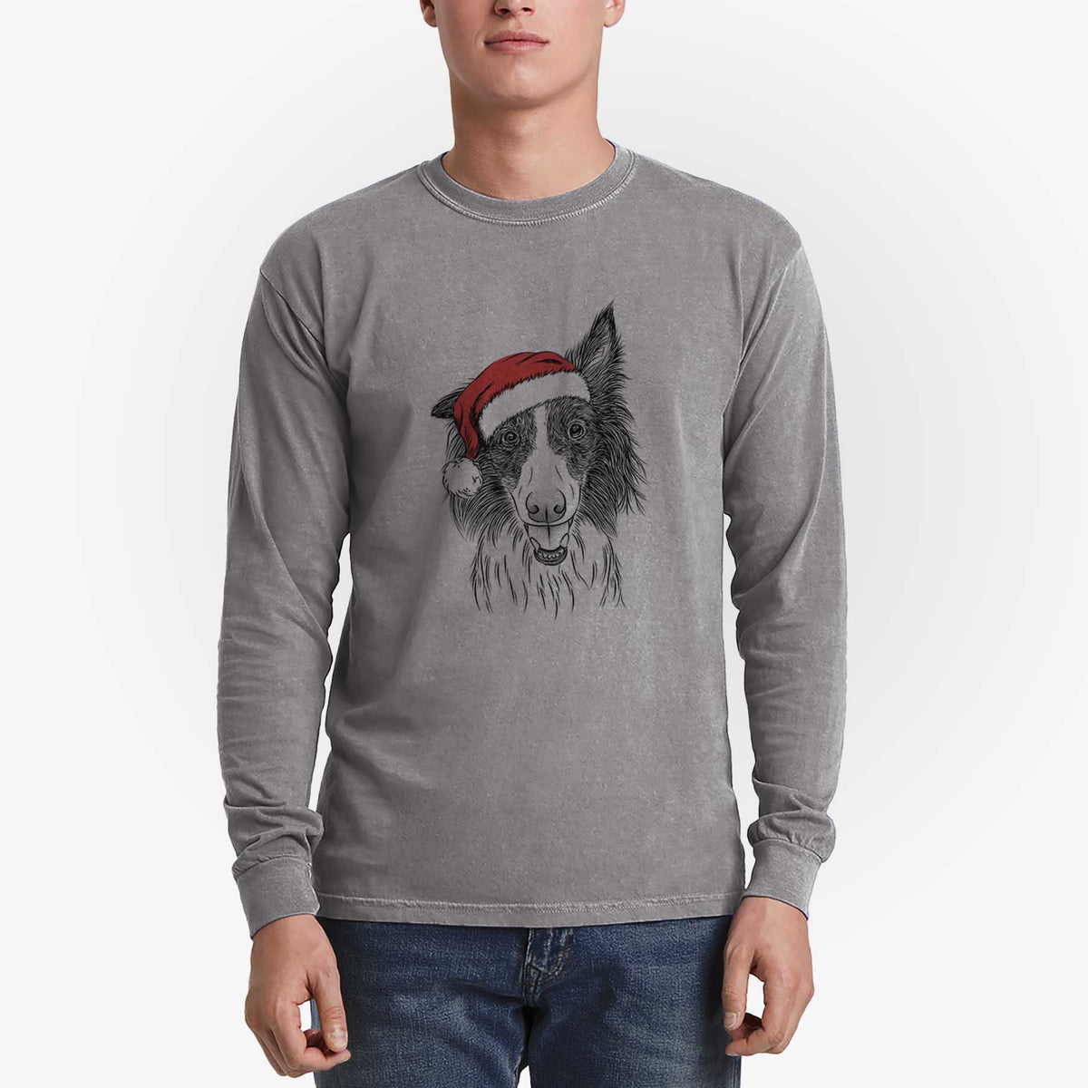Santa Archie the Silken Windhound - Men's Heavyweight 100% Cotton Long Sleeve