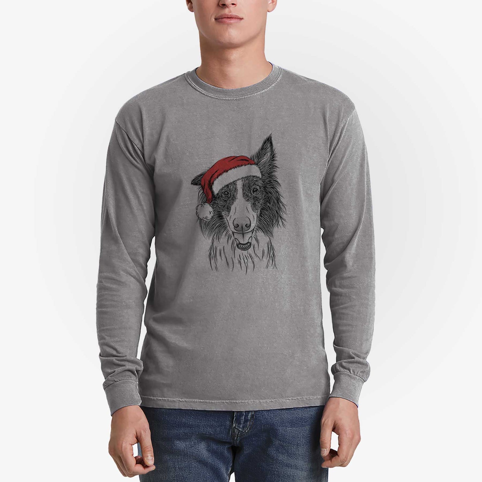 Santa Archie the Silken Windhound - Men's Heavyweight 100% Cotton Long Sleeve