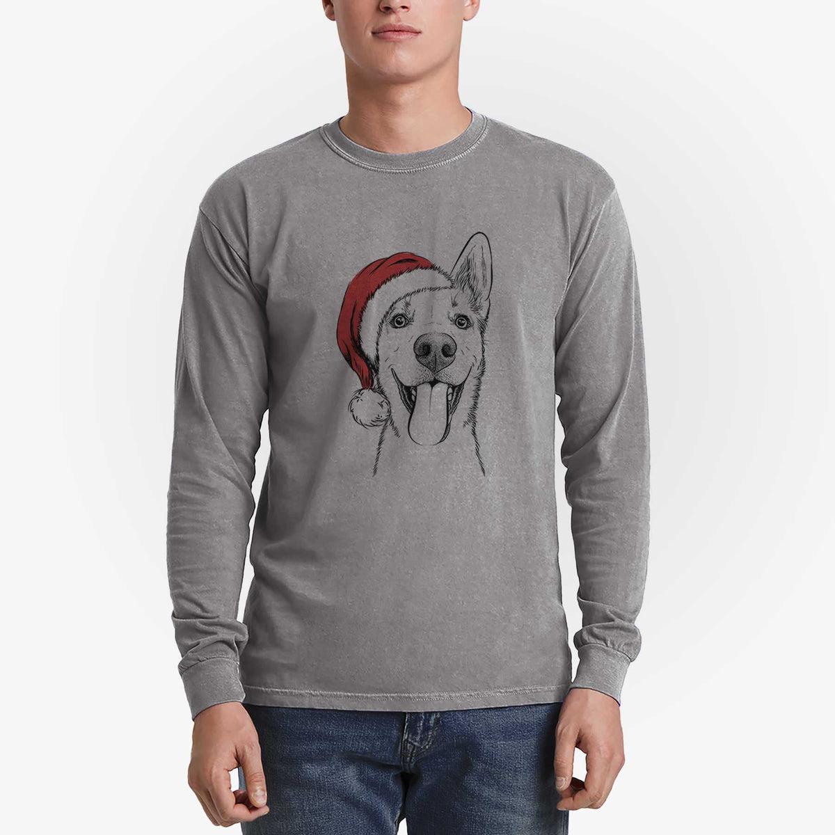Santa Arlo the Husky Shepherd Mix - Men's Heavyweight 100% Cotton Long Sleeve