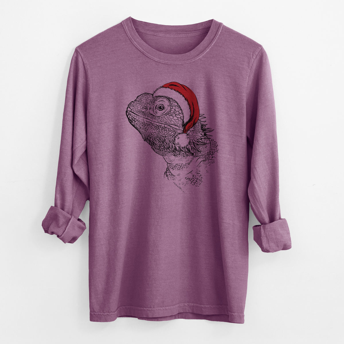 Santa Ash the Bearded Dragon - Men's Heavyweight 100% Cotton Long Sleeve