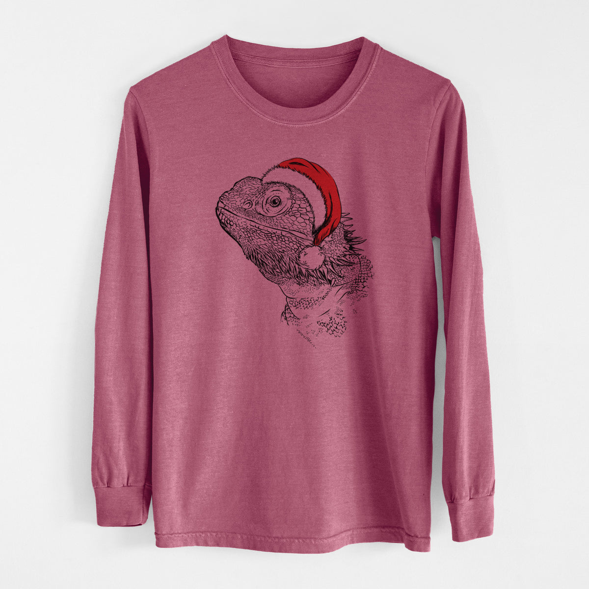 Santa Ash the Bearded Dragon - Men&#39;s Heavyweight 100% Cotton Long Sleeve