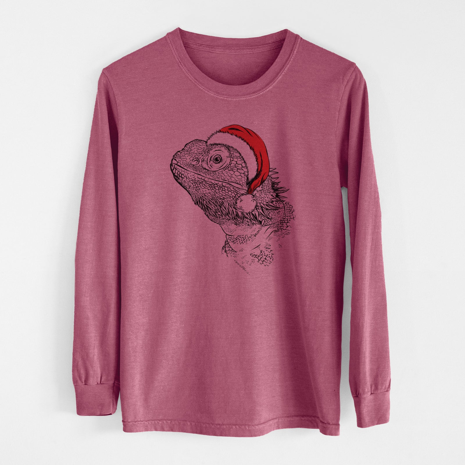 Santa Ash the Bearded Dragon - Men's Heavyweight 100% Cotton Long Sleeve