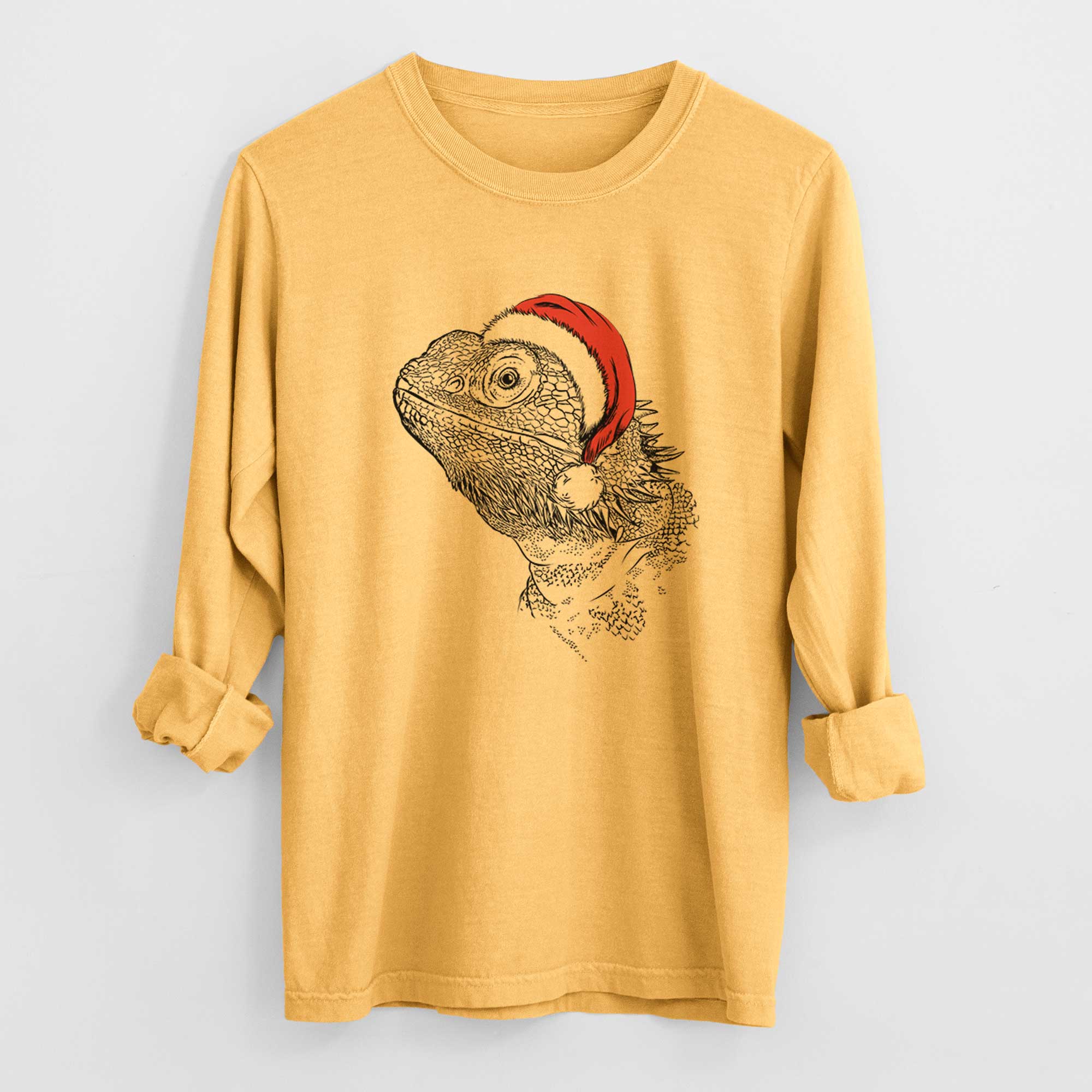 Santa Ash the Bearded Dragon - Men's Heavyweight 100% Cotton Long Sleeve