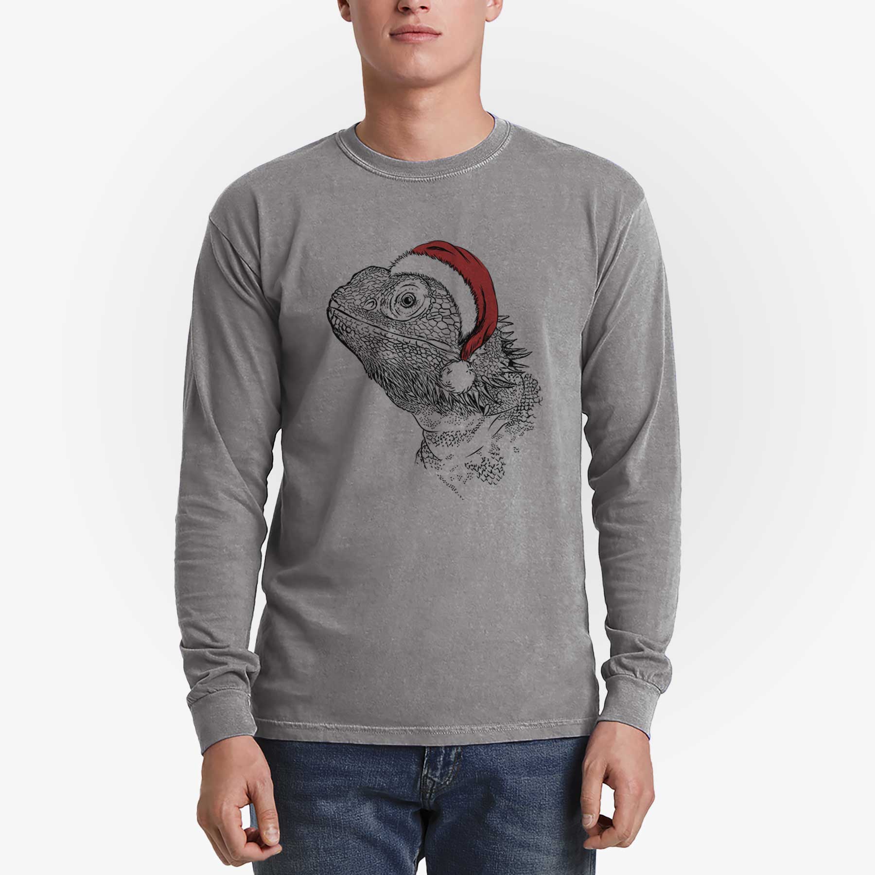 Santa Ash the Bearded Dragon - Men's Heavyweight 100% Cotton Long Sleeve