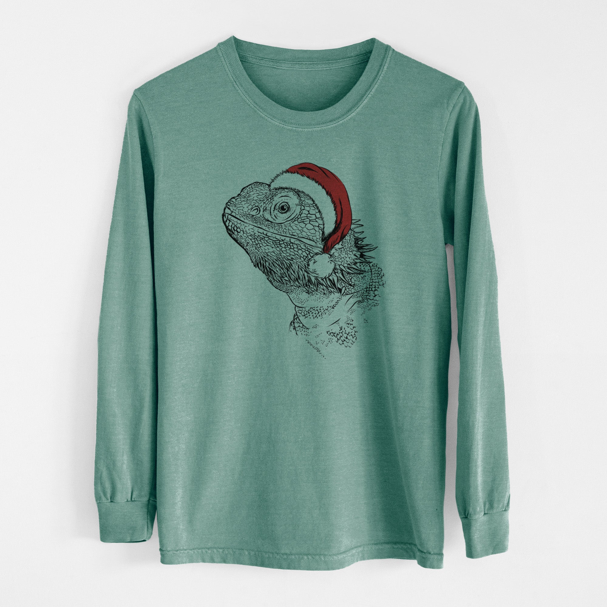 Santa Ash the Bearded Dragon - Men's Heavyweight 100% Cotton Long Sleeve