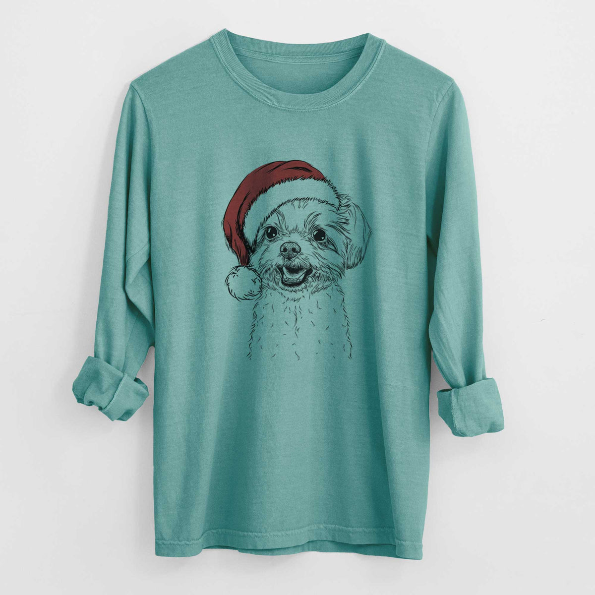 Santa Aspen the Morkie - Men's Heavyweight 100% Cotton Long Sleeve