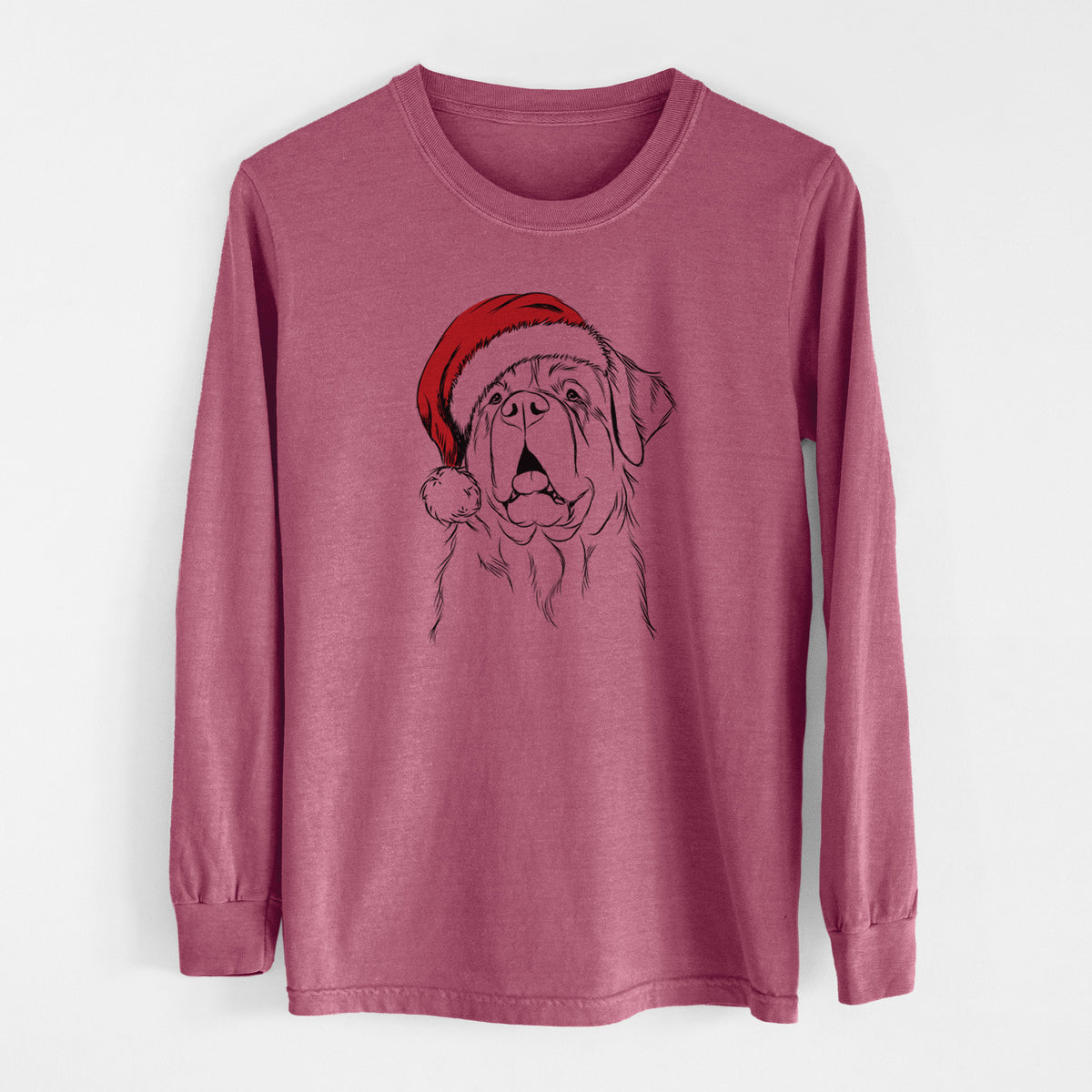 Santa Atlas the Saint Bernard - Men&#39;s Heavyweight 100% Cotton Long Sleeve