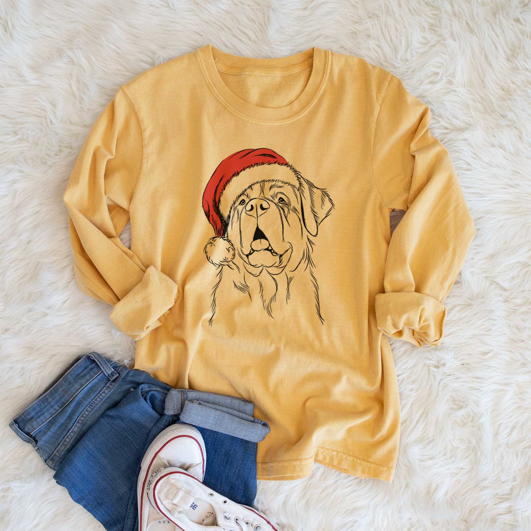 Santa Atlas the Saint Bernard - Men's Heavyweight 100% Cotton Long Sleeve