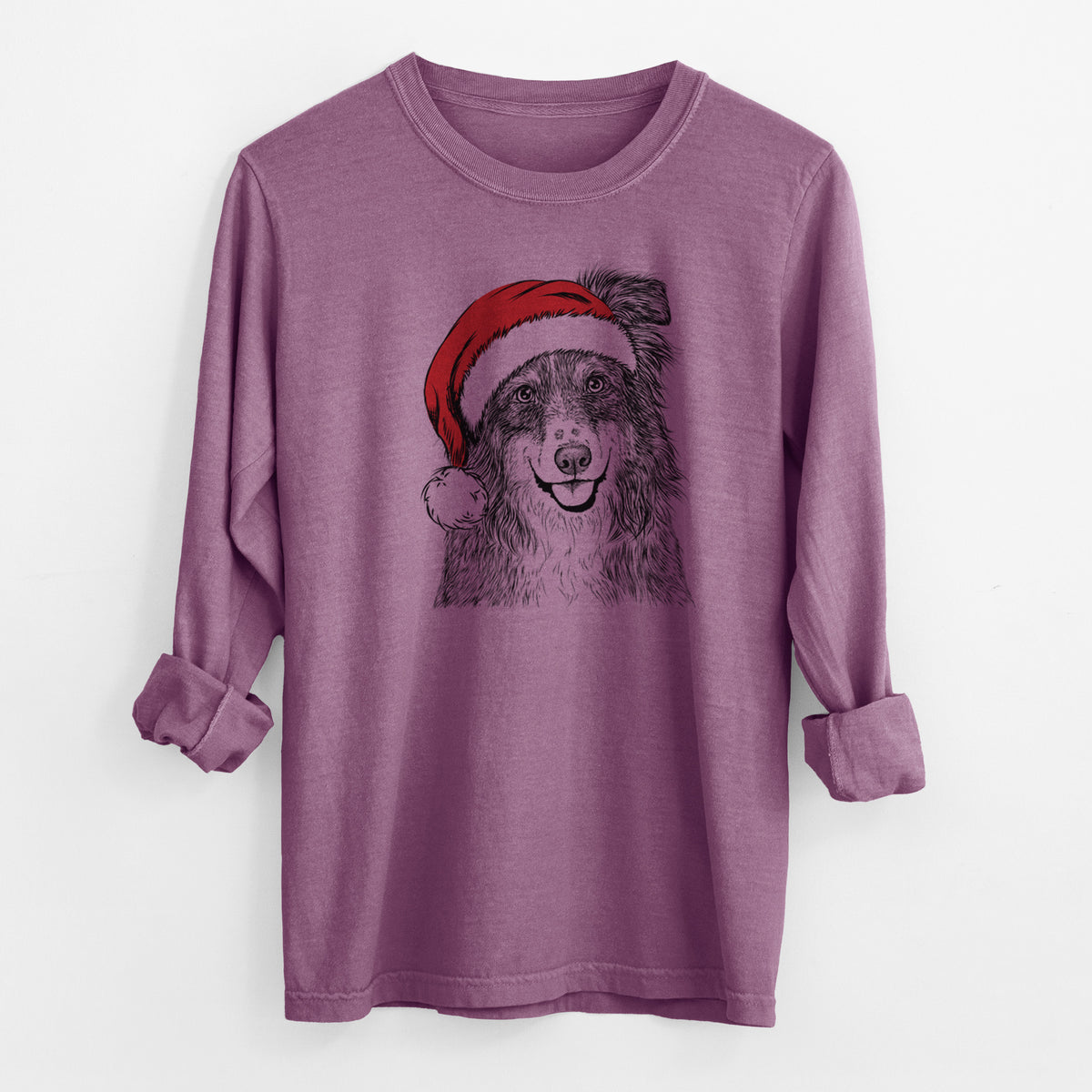Santa Aushe the Australian Shepherd - Men's Heavyweight 100% Cotton Long Sleeve
