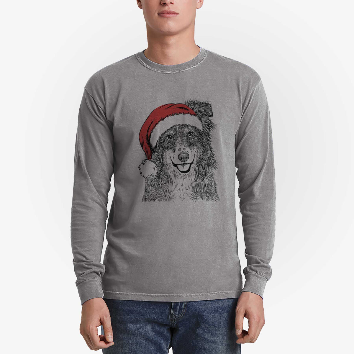 Santa Aushe the Australian Shepherd - Men's Heavyweight 100% Cotton Long Sleeve
