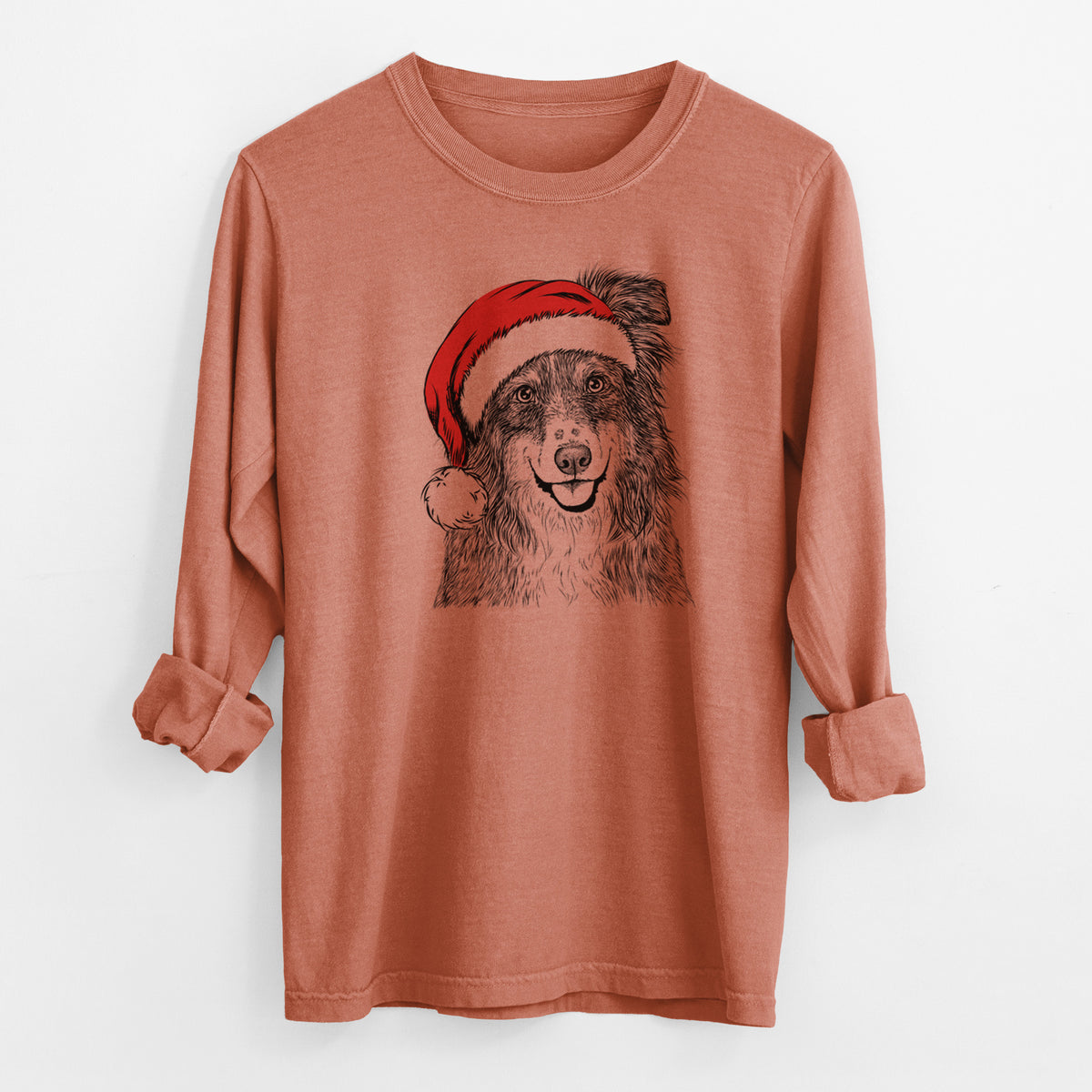 Santa Aushe the Australian Shepherd - Men's Heavyweight 100% Cotton Long Sleeve