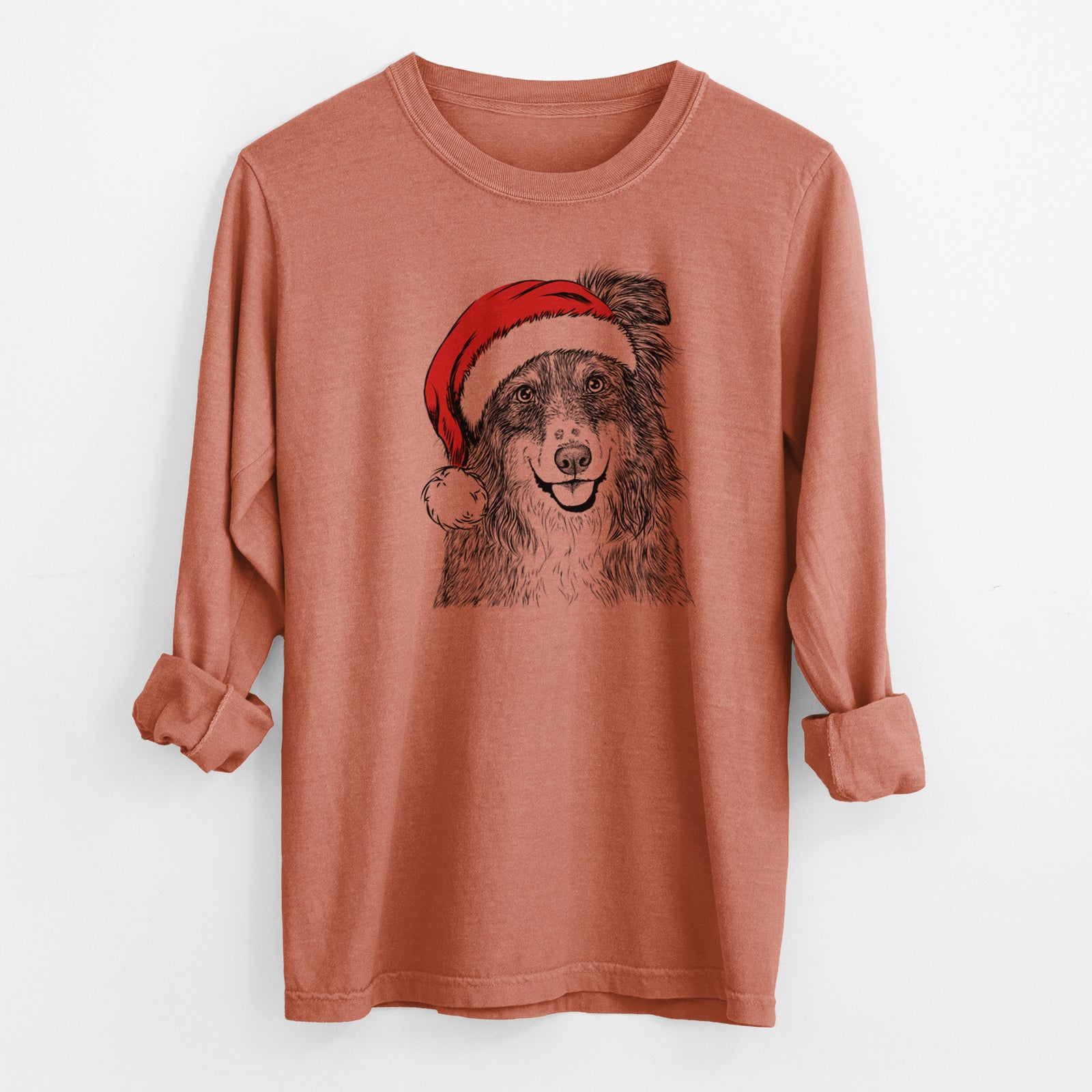 Santa Aushe the Australian Shepherd - Men's Heavyweight 100% Cotton Long Sleeve