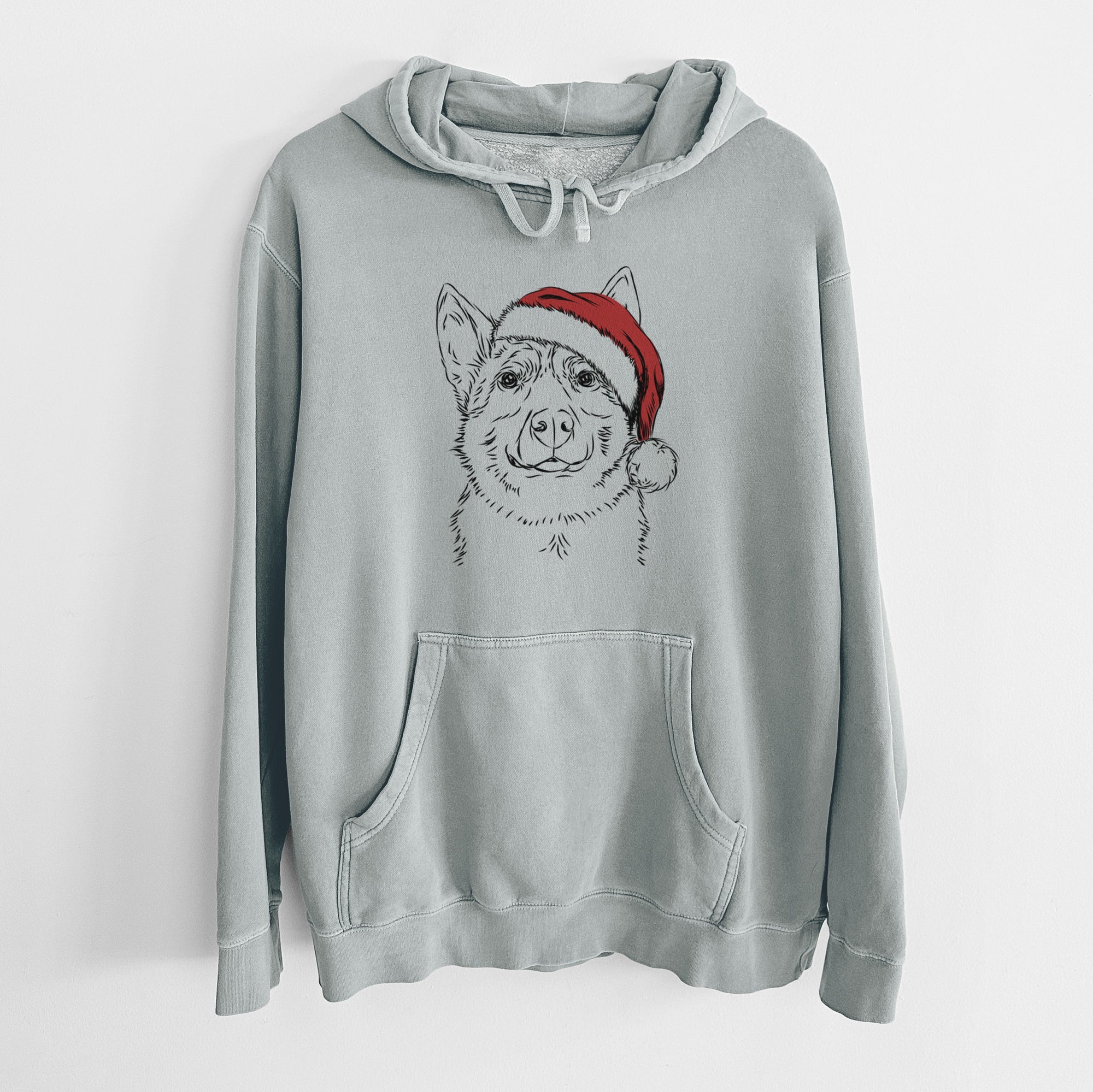 Santa Hat Austin the Heeler - Unisex Pigment Dyed Hoodie